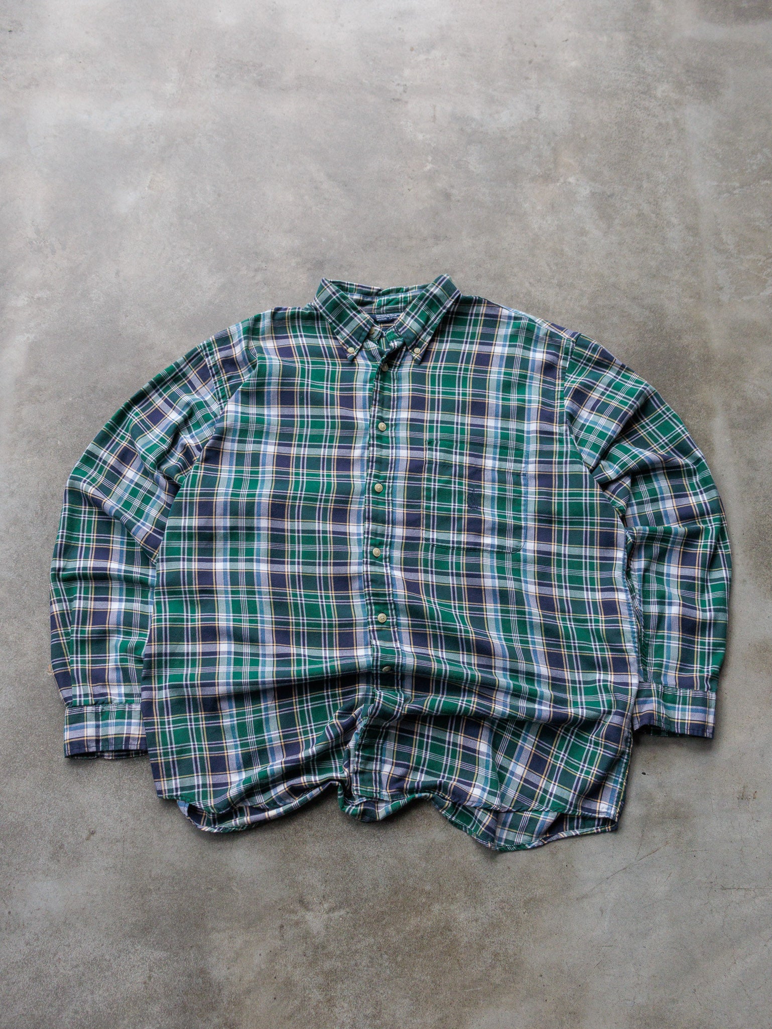 Vintage 90s Green & Blue Plaid Nautica Shirt (XL)