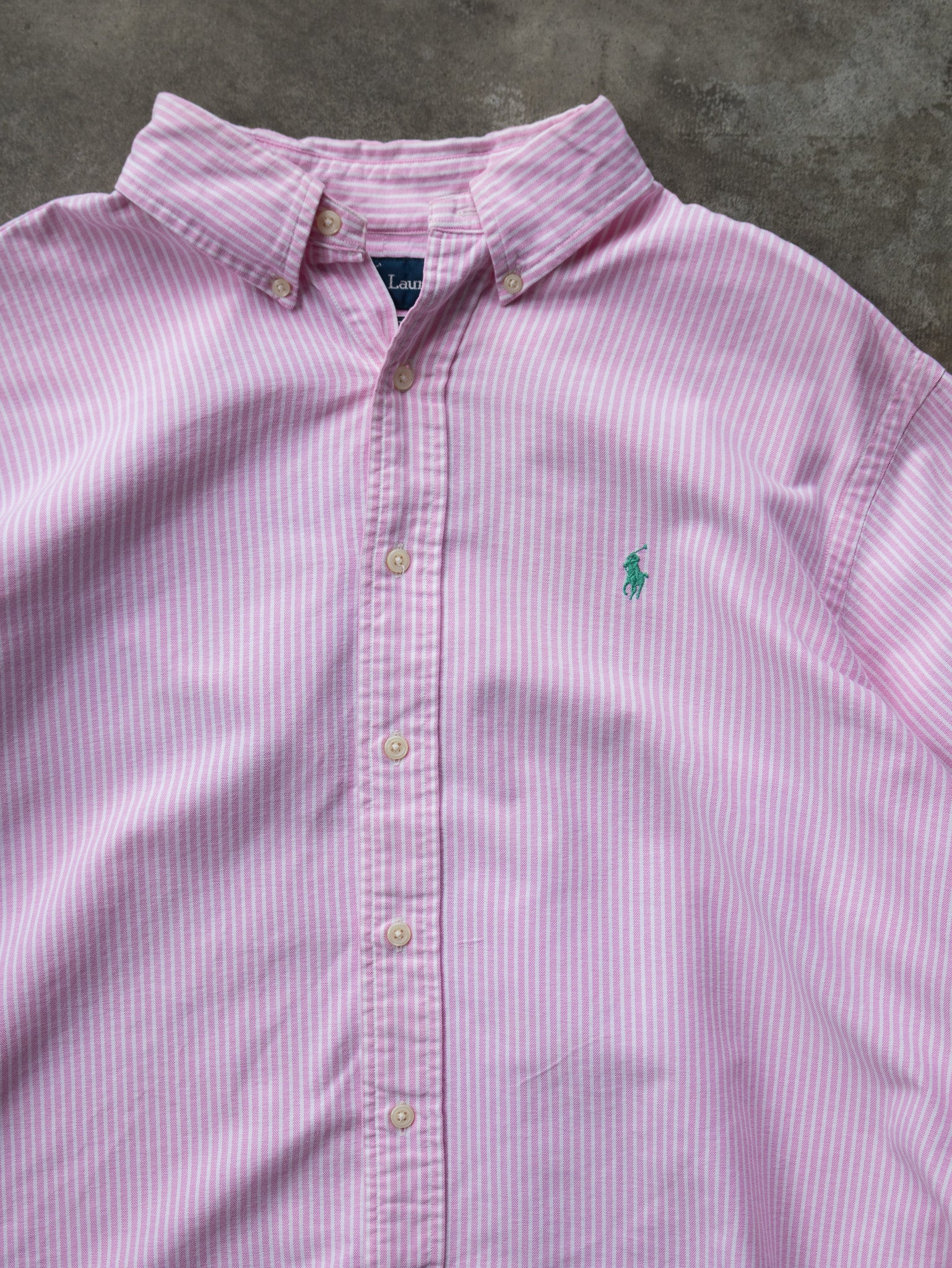 Vintage Pink Ralph Lauren Striped Shirt (XL)
