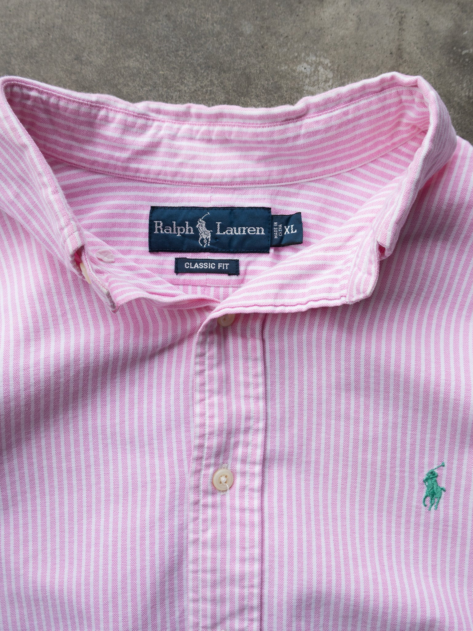 Vintage Pink Ralph Lauren Striped Shirt (XL)