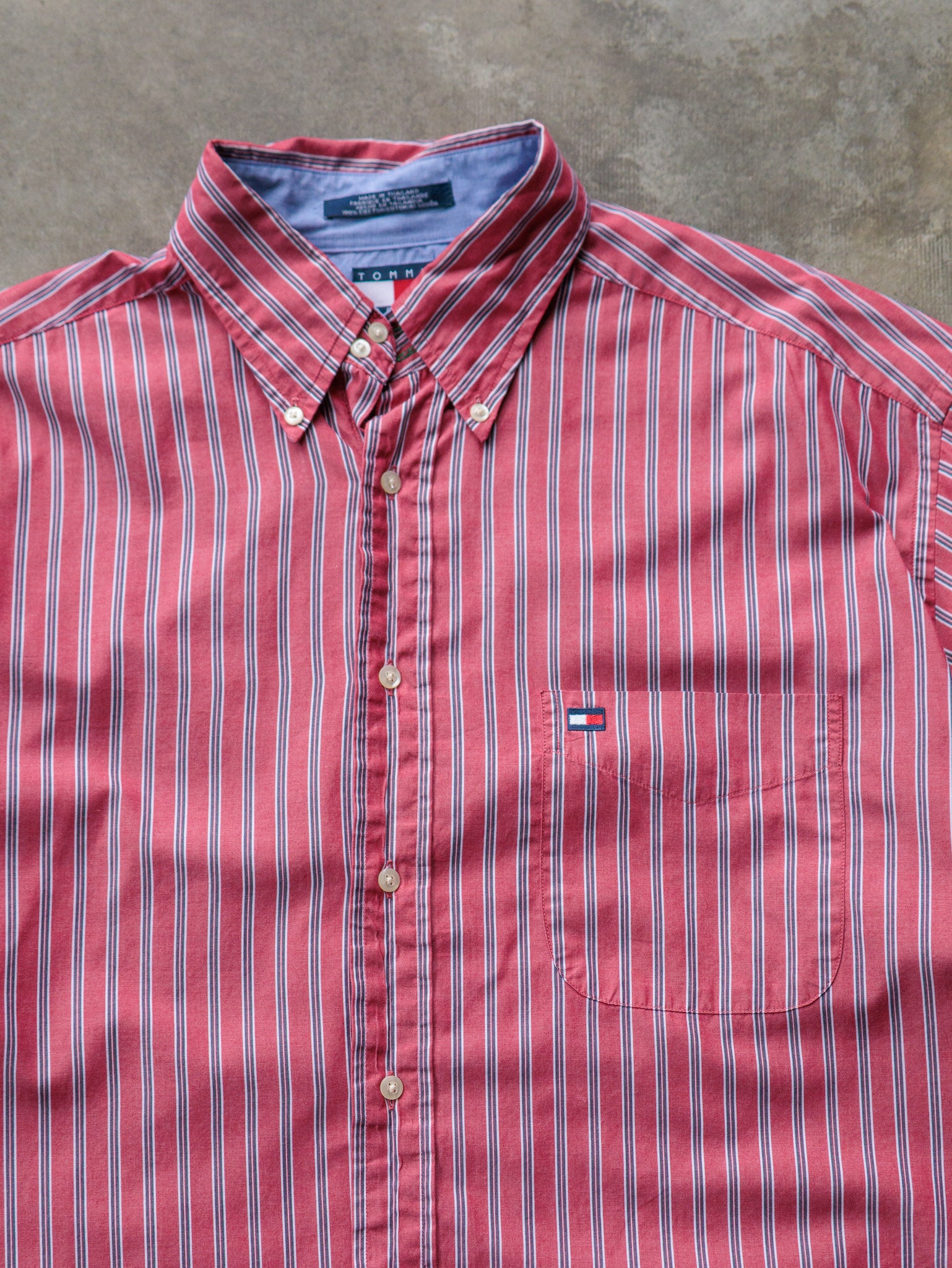 Vintage 90s Red Tommy Hilfiger Striped Shirt (L)