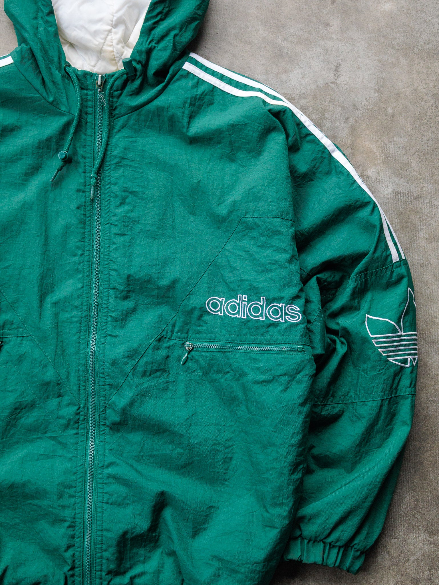 Vintage 90s Green Adidas Hooded Jacket (XL)