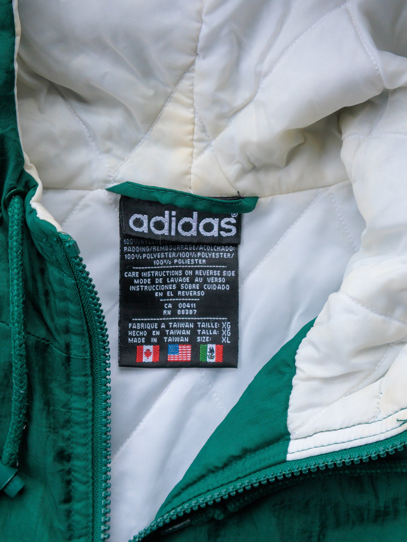 Vintage 90s Green Adidas Hooded Jacket (XL)