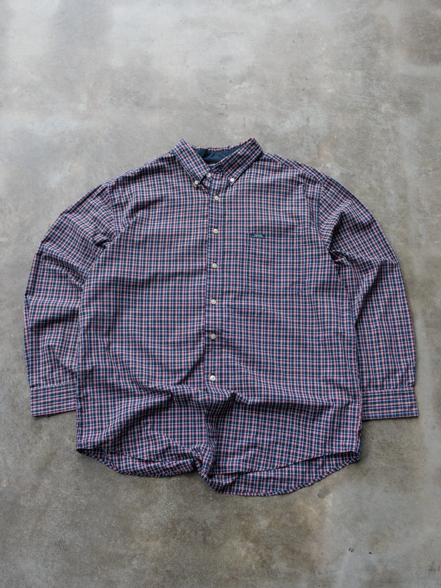 Vintage 00s Navy & Red Check Chaps Ralph Lauren Shirt (XL)