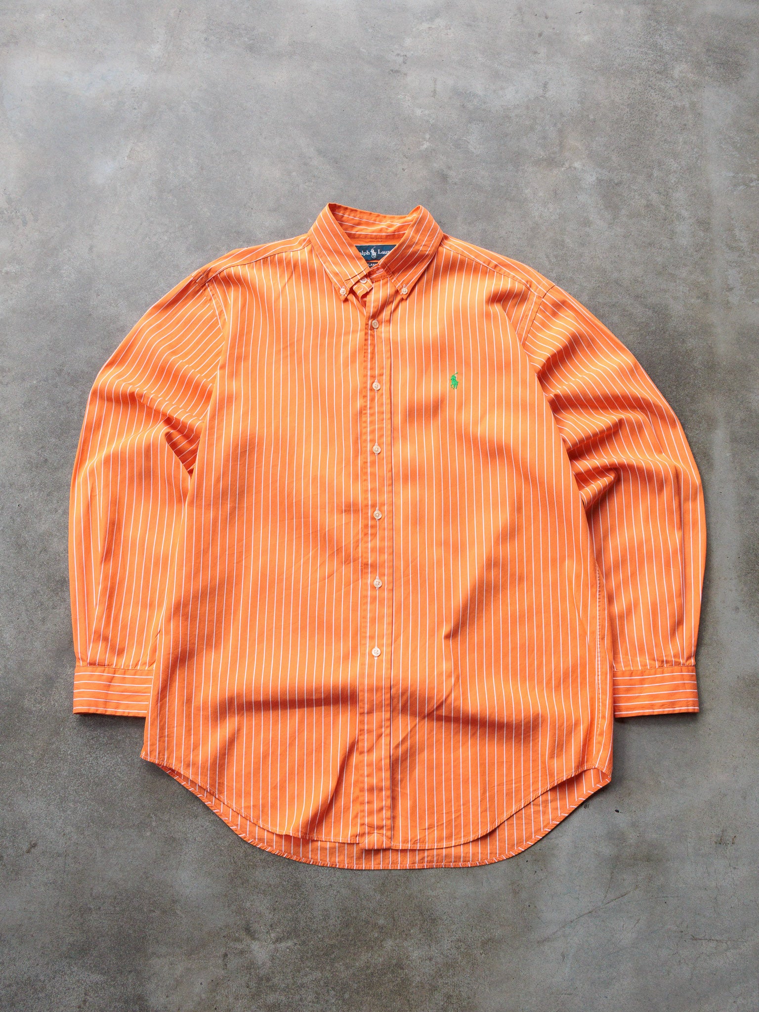 Vintage Orange & White Ralph Lauren Striped Shirt (M)