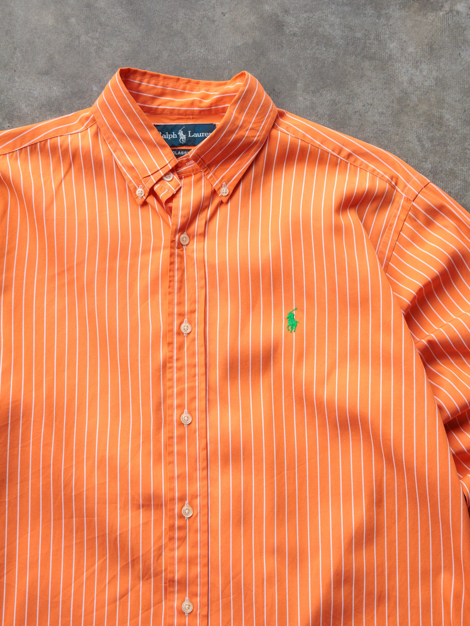 Vintage Orange & White Ralph Lauren Striped Shirt (M)