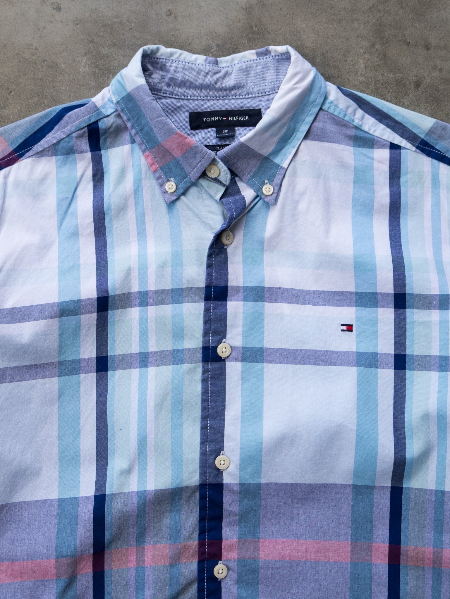 Vintage Blue Tommy Hilfiger Plaid Shirt (S)