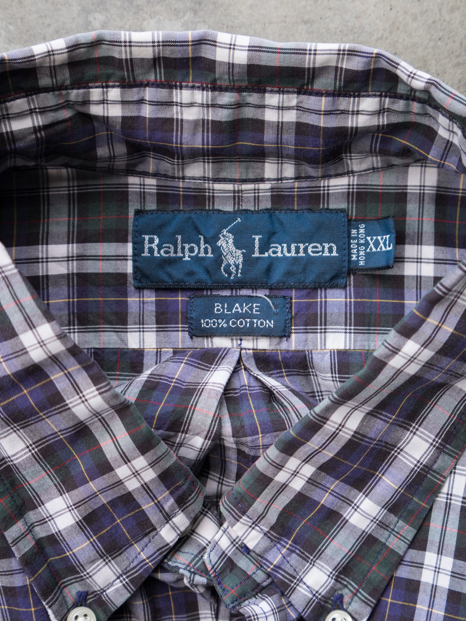 Vintage 90s Navy & Green Ralph Lauren Plaid Shirt (2XL)