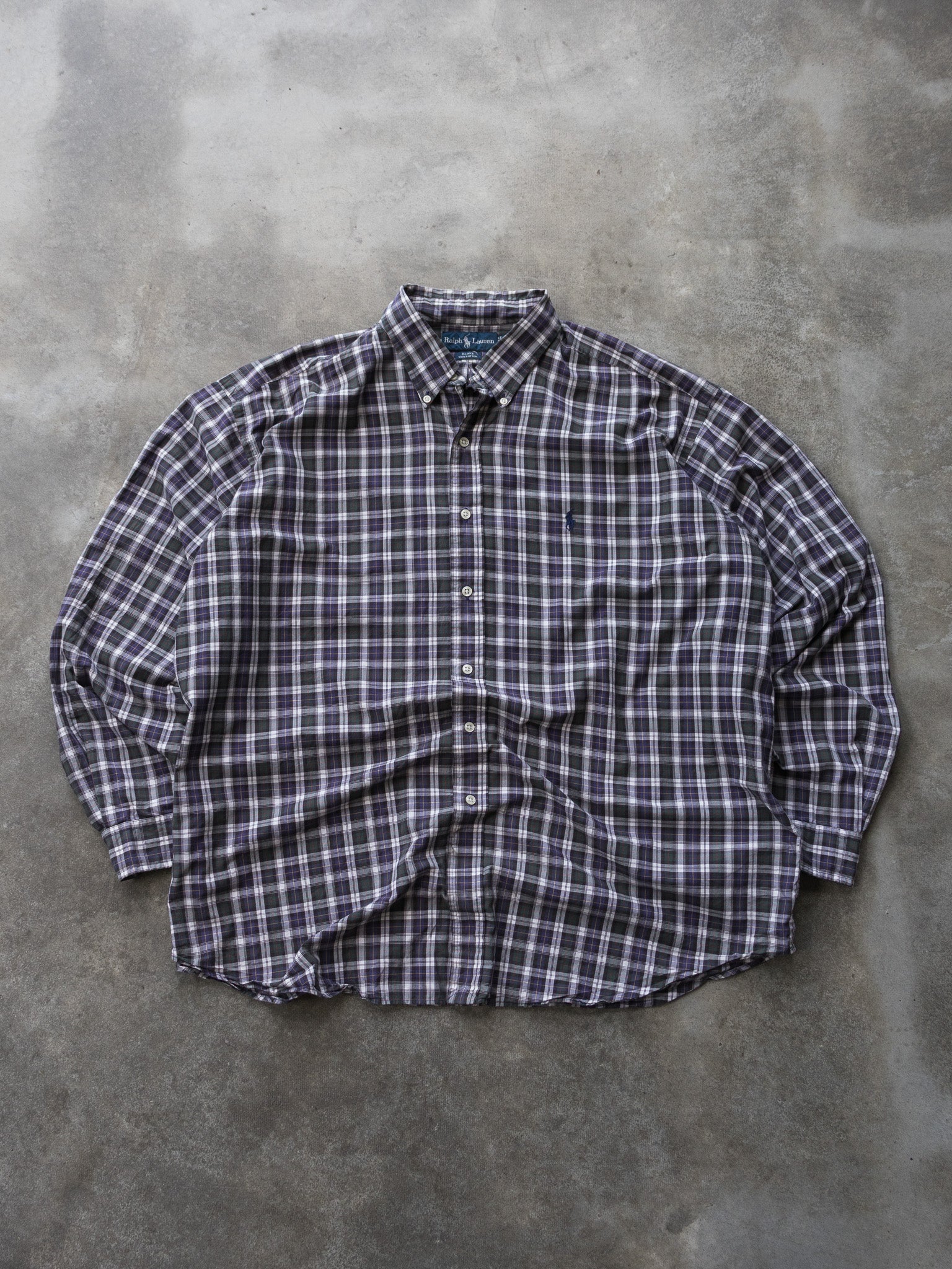 Vintage 90s Navy & Green Ralph Lauren Plaid Shirt (2XL)