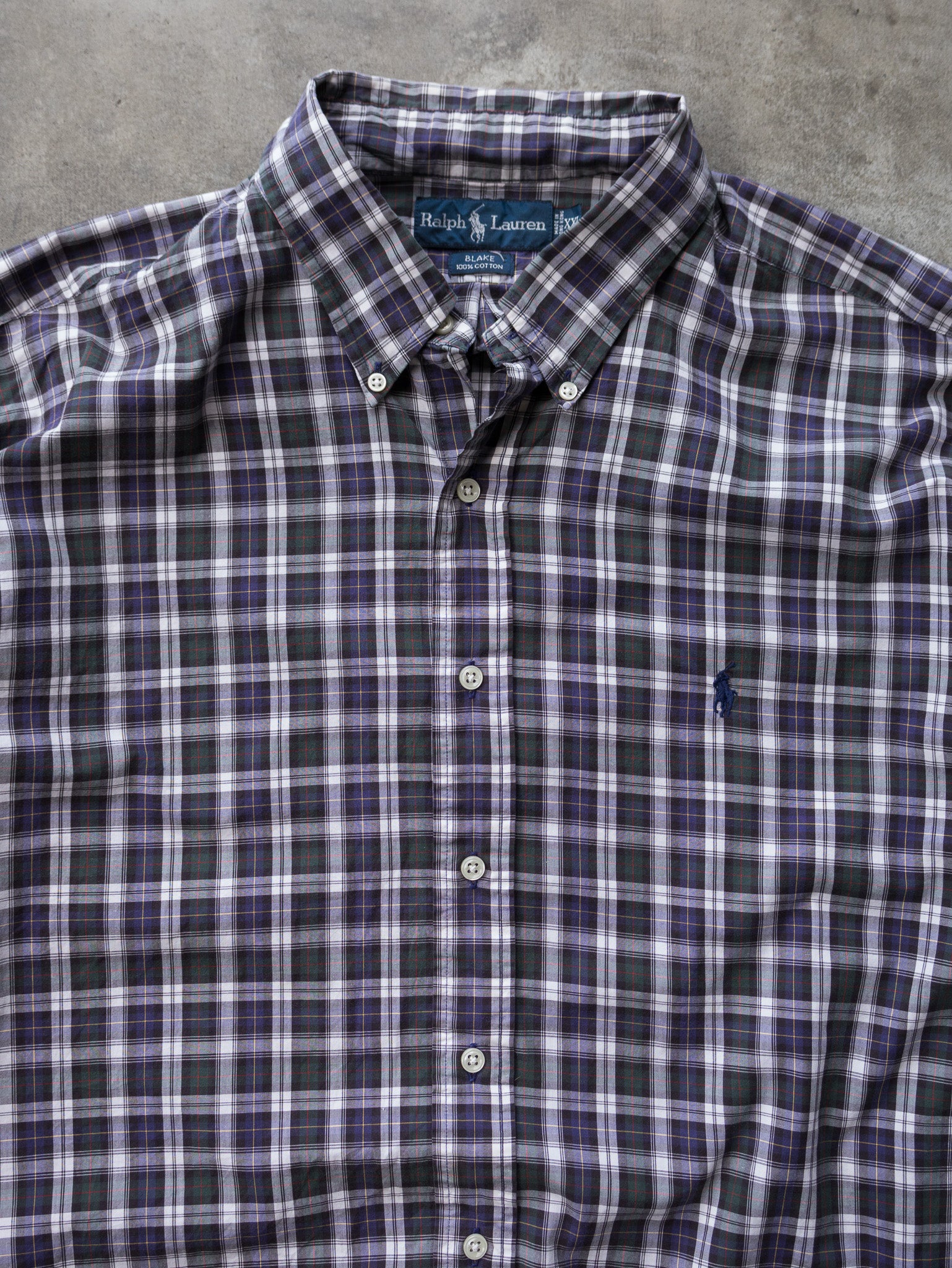 Vintage 90s Navy & Green Ralph Lauren Plaid Shirt (2XL)