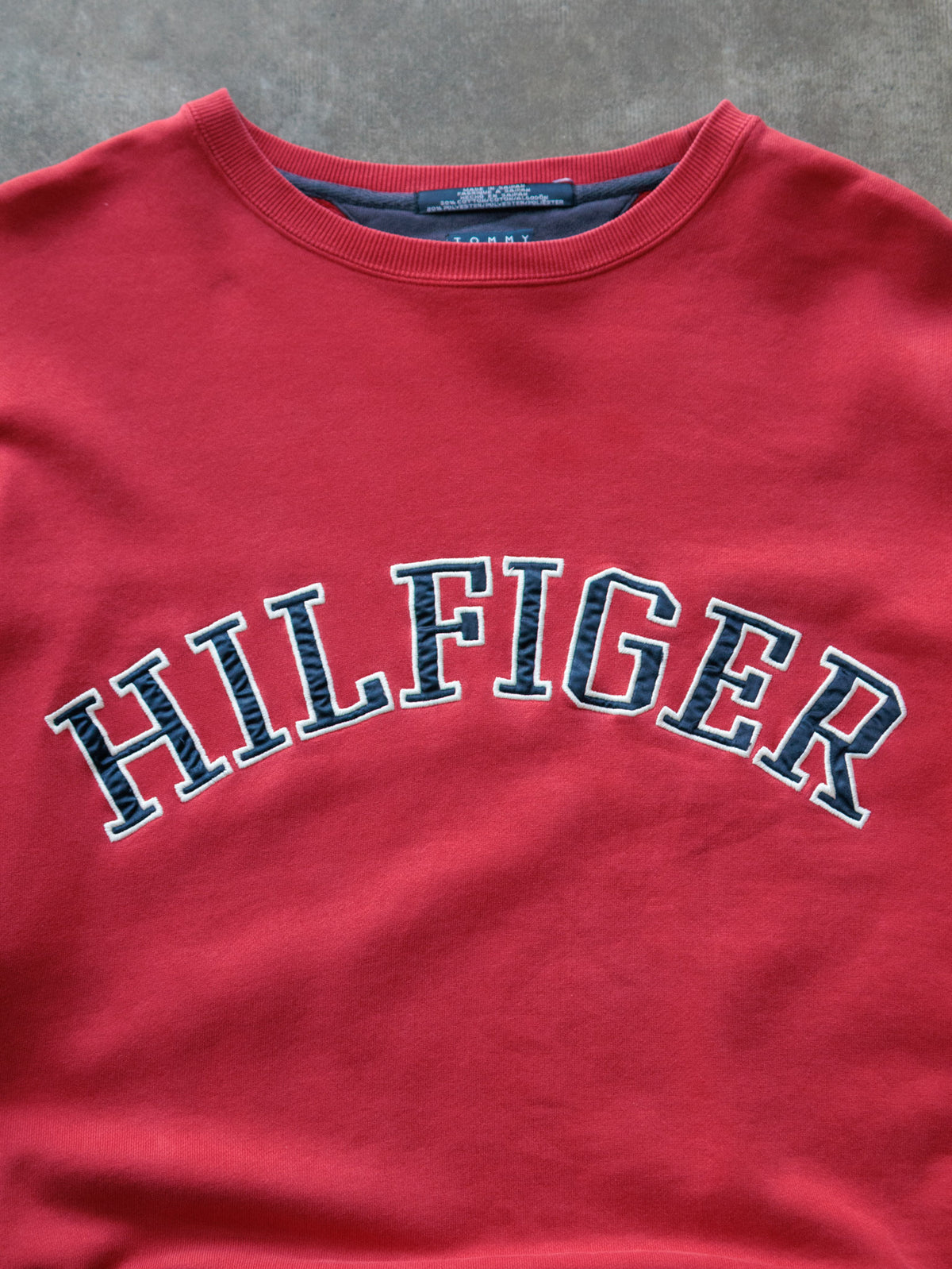Vintage 90s Red Tommy Hilfiger Spell Out Sweatshirt (XL)