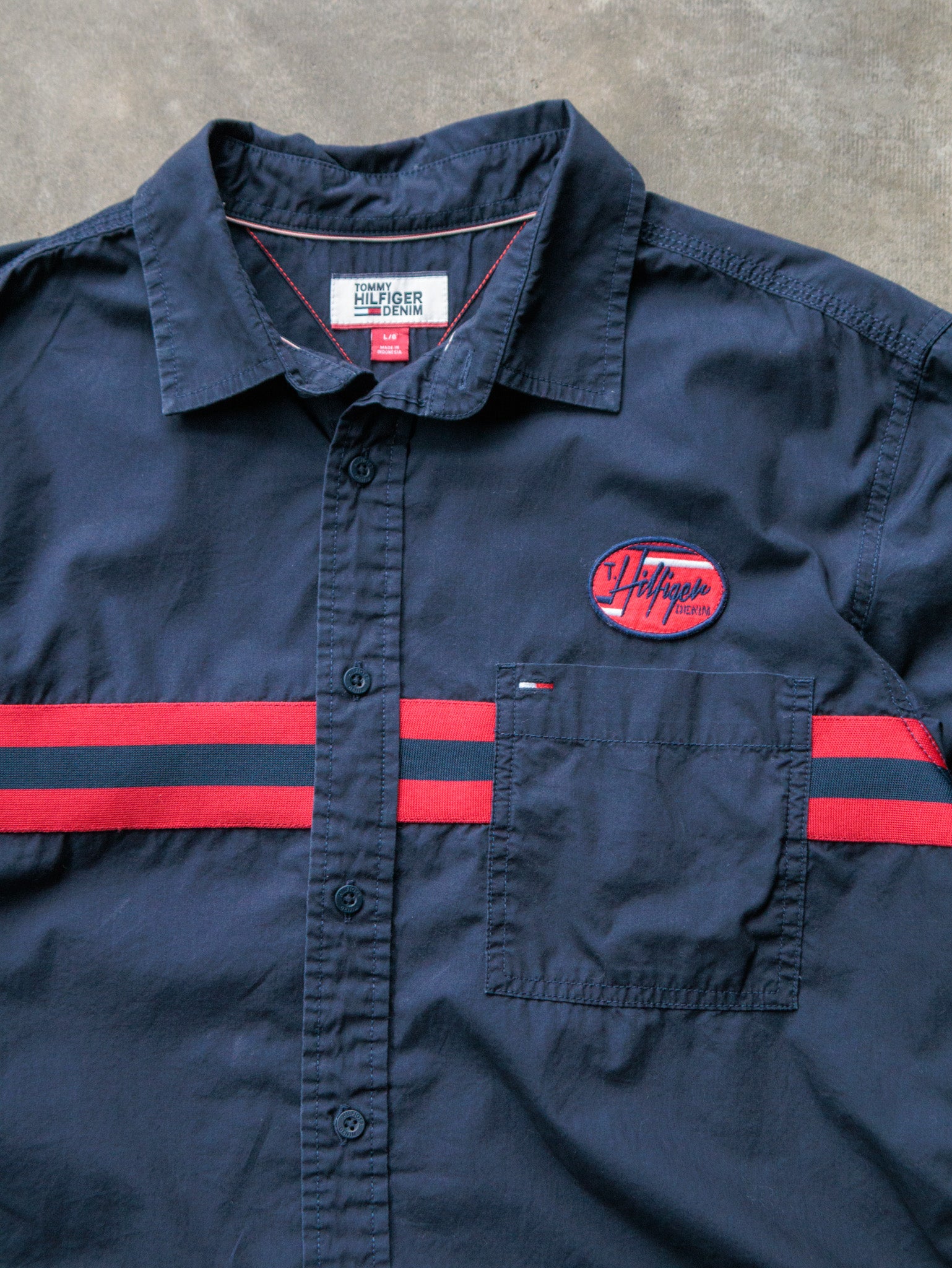 Vintage Navy & Red Tommy Hilfiger Shirt (L)