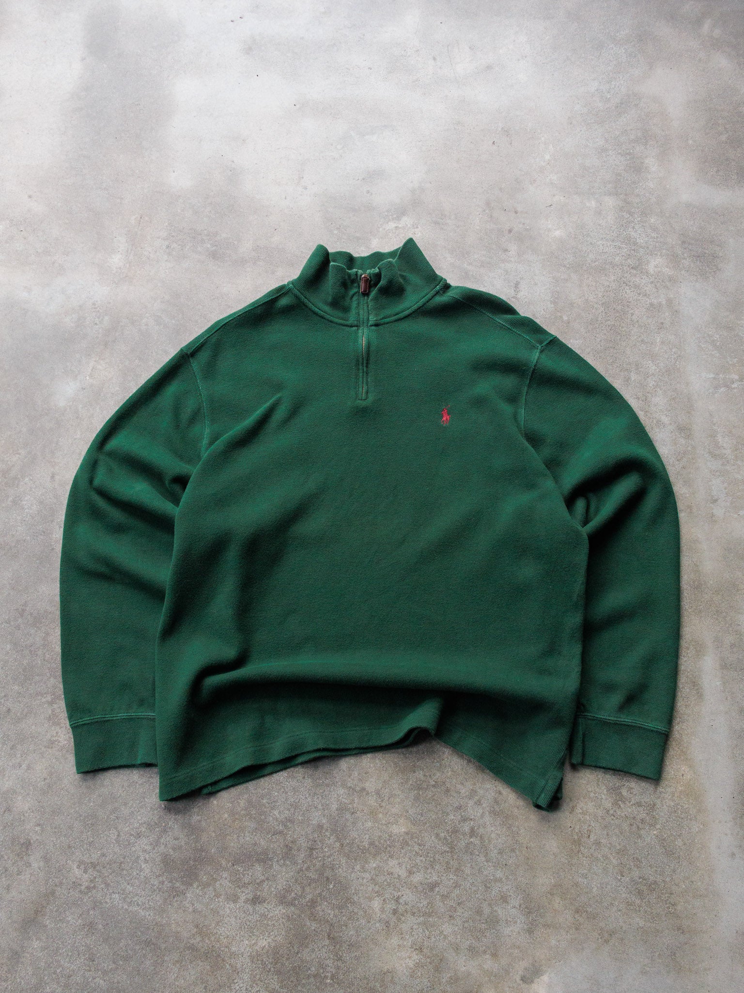 Vintage 90s Green Polo Ralph Lauren Quarter Zip Sweatshirt (XL)