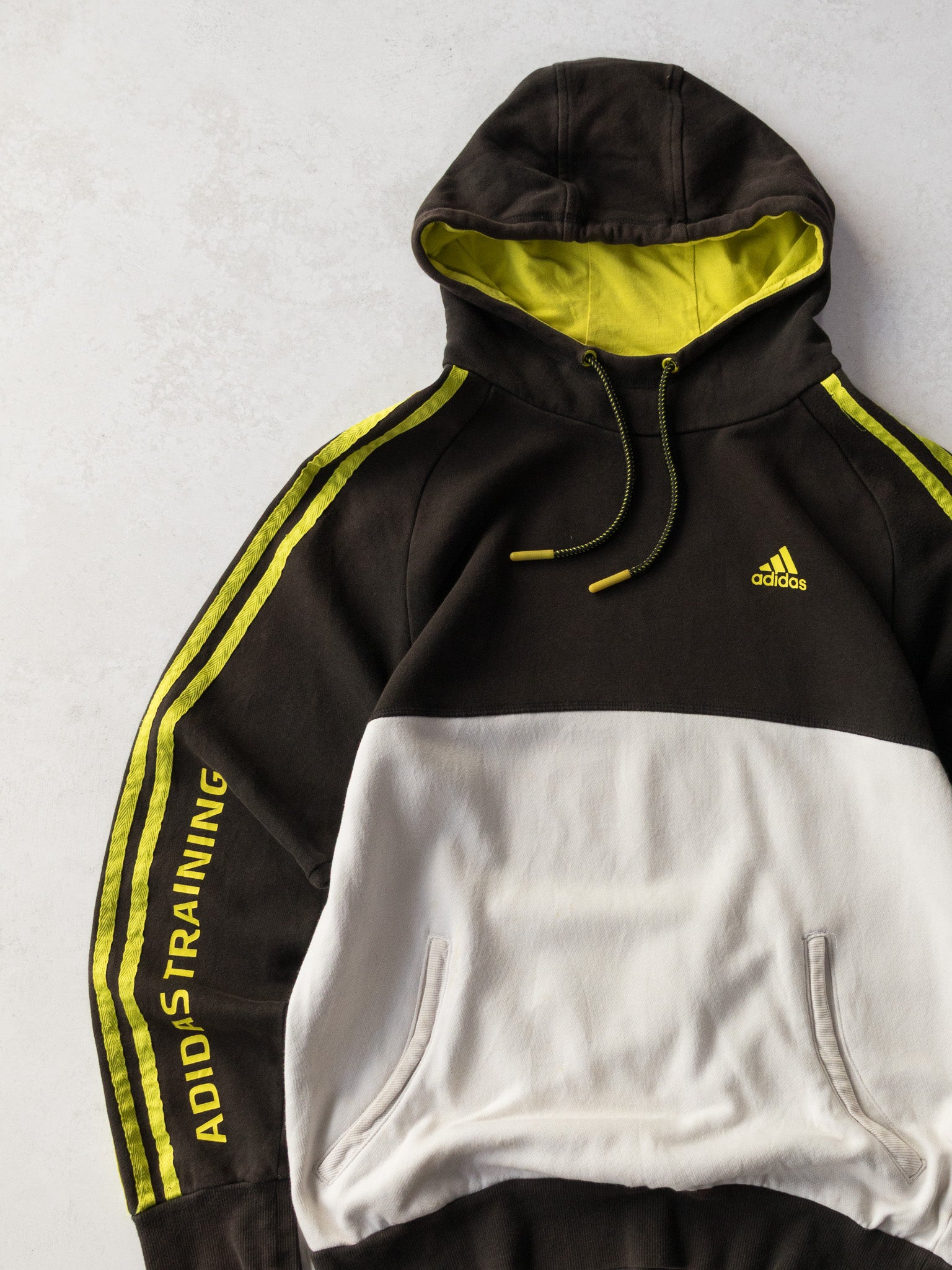 Vintage Adidas Training Brown/White Neon 3-Stripe Hoodie (S)