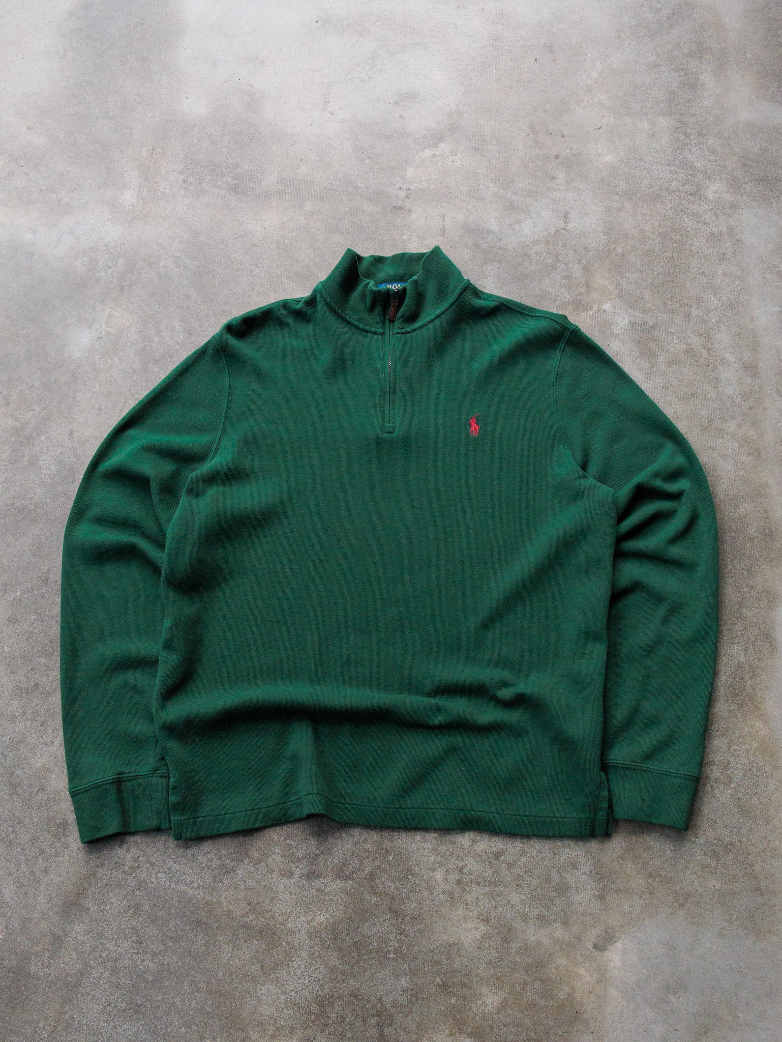 Vintage Green Polo Ralph Lauren Quarter Zip Sweatshirt (M)