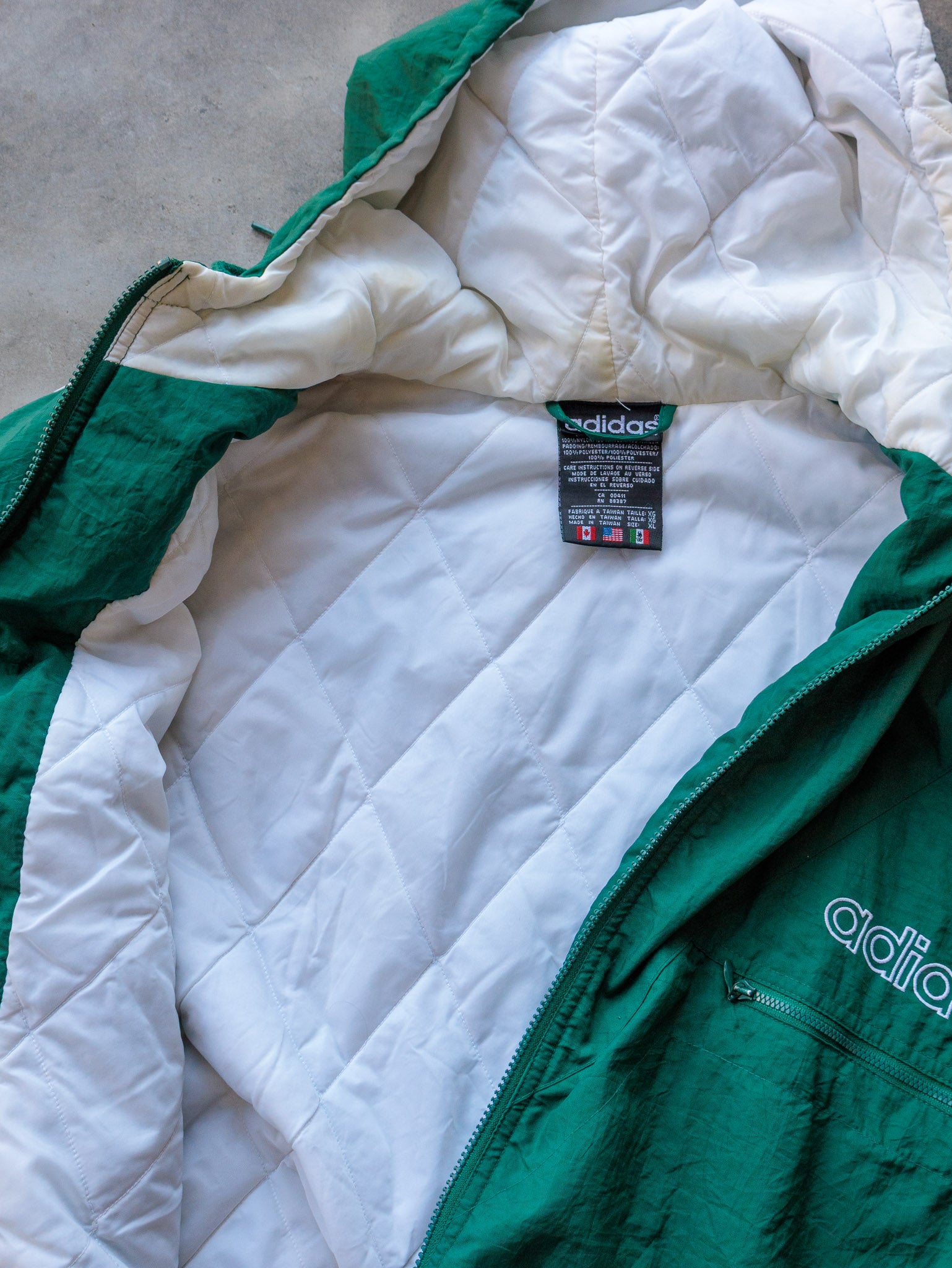 Vintage 90s Green Adidas Hooded Jacket (XL)