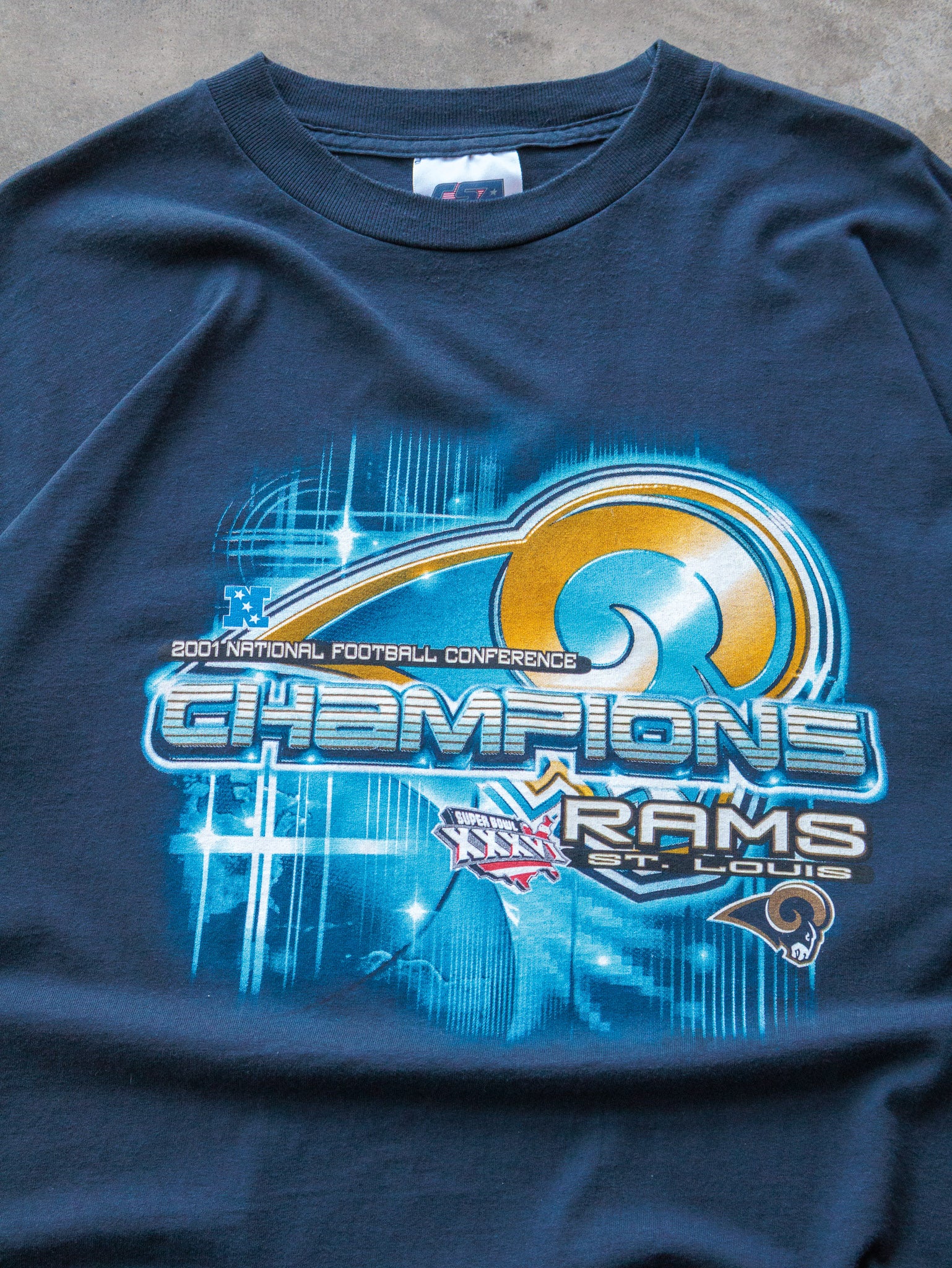 Vintage 2001 Navy St. Louis Rams Super Bowl Tee (2XL)