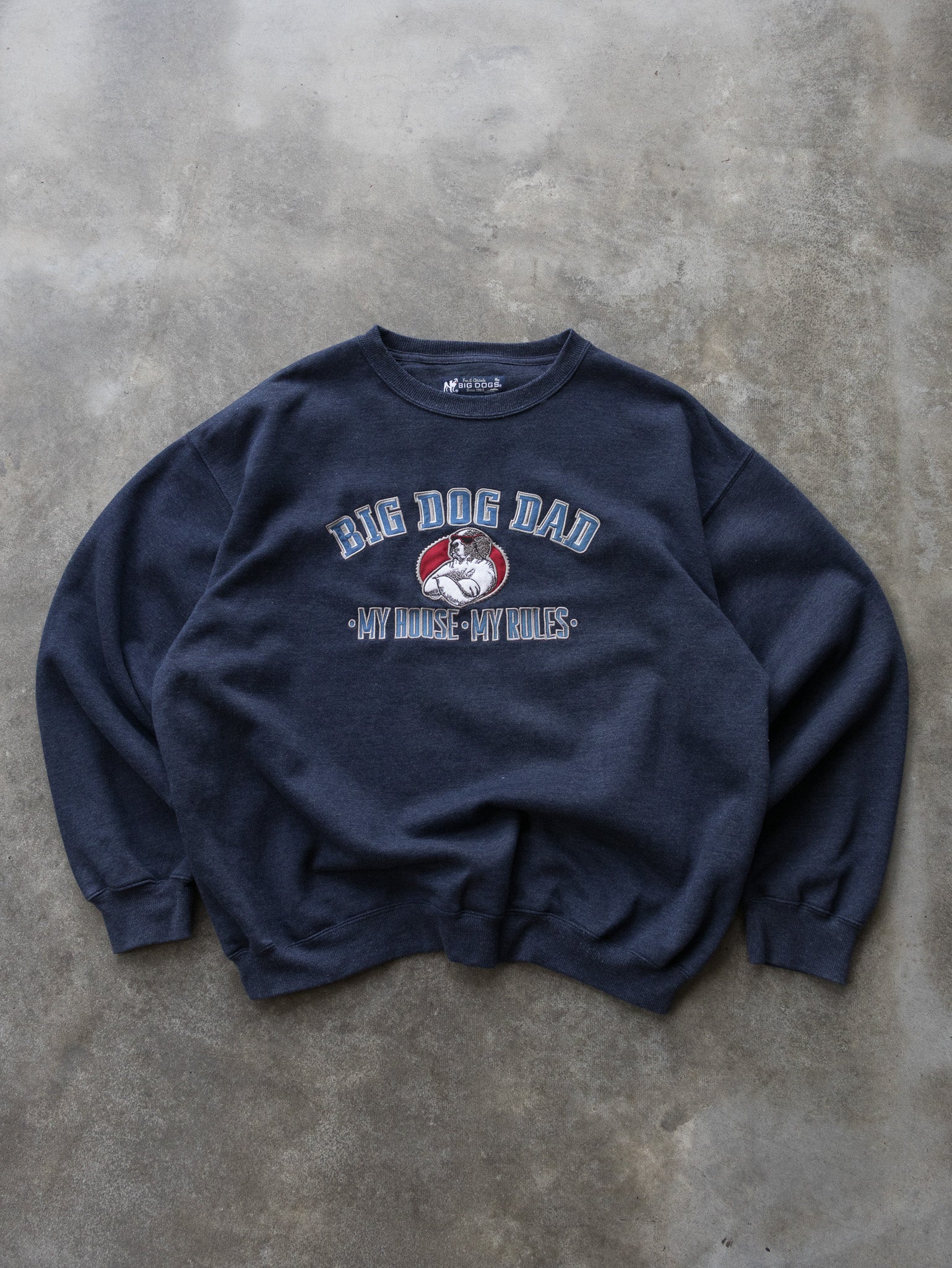 Vintage Navy Big Dog Dad My House My Rules Graphic Sweatshirt (XL)