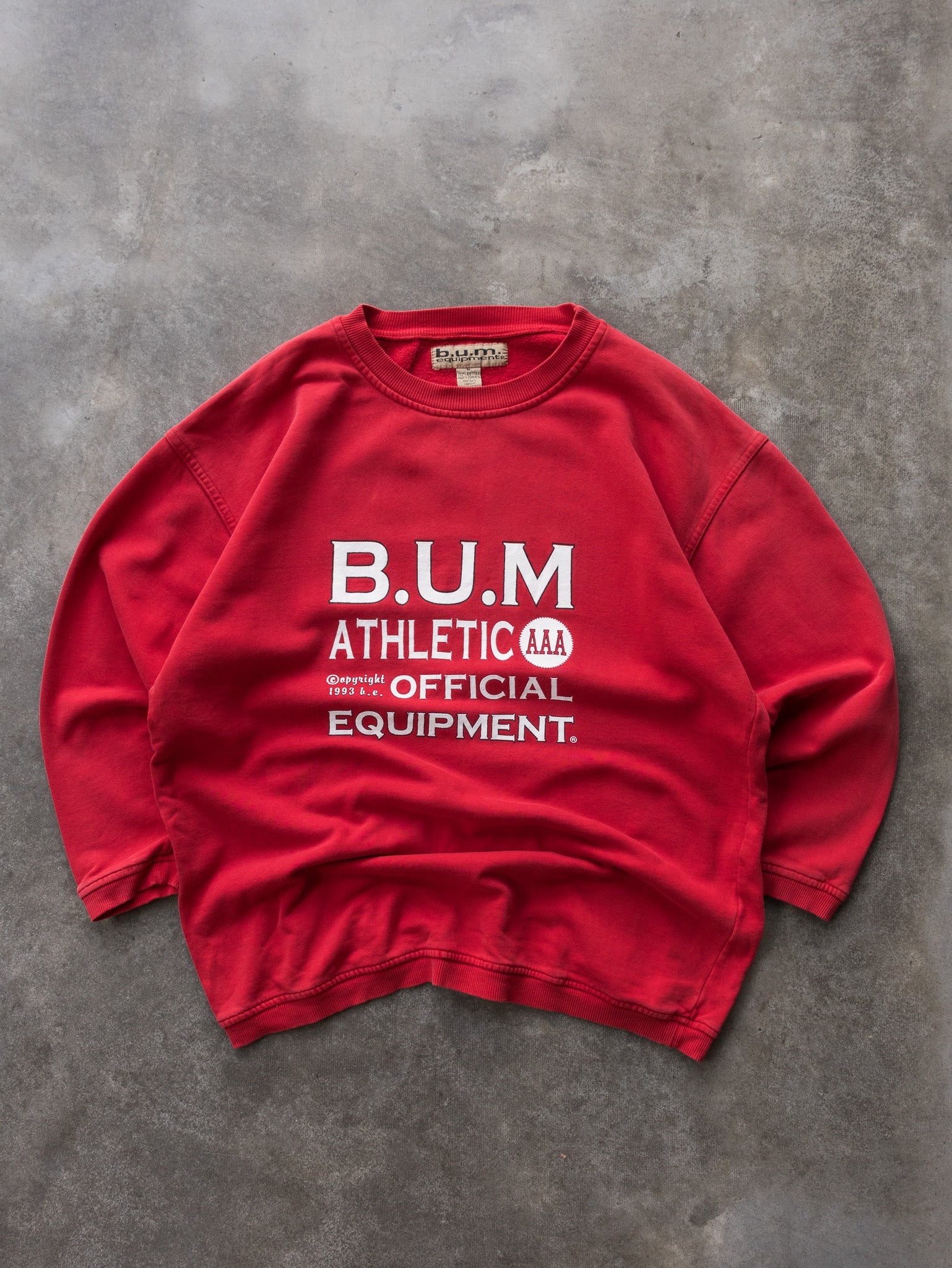 Vintage 1993 Red B.U.M. Athletic Spell Out Sweatshirt (M)