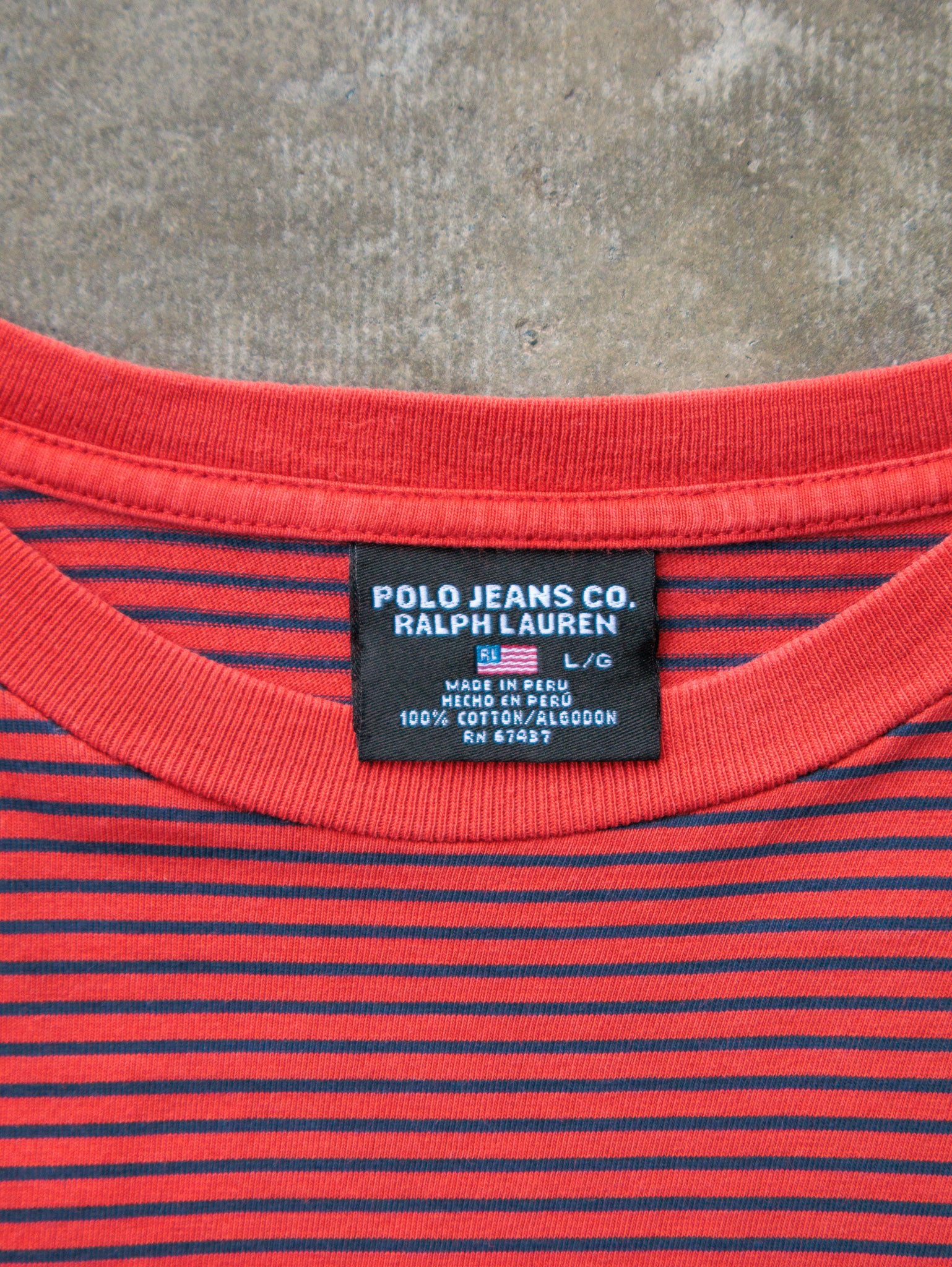 Vintage 90s Red Polo Ralph Lauren Striped Tee (L)