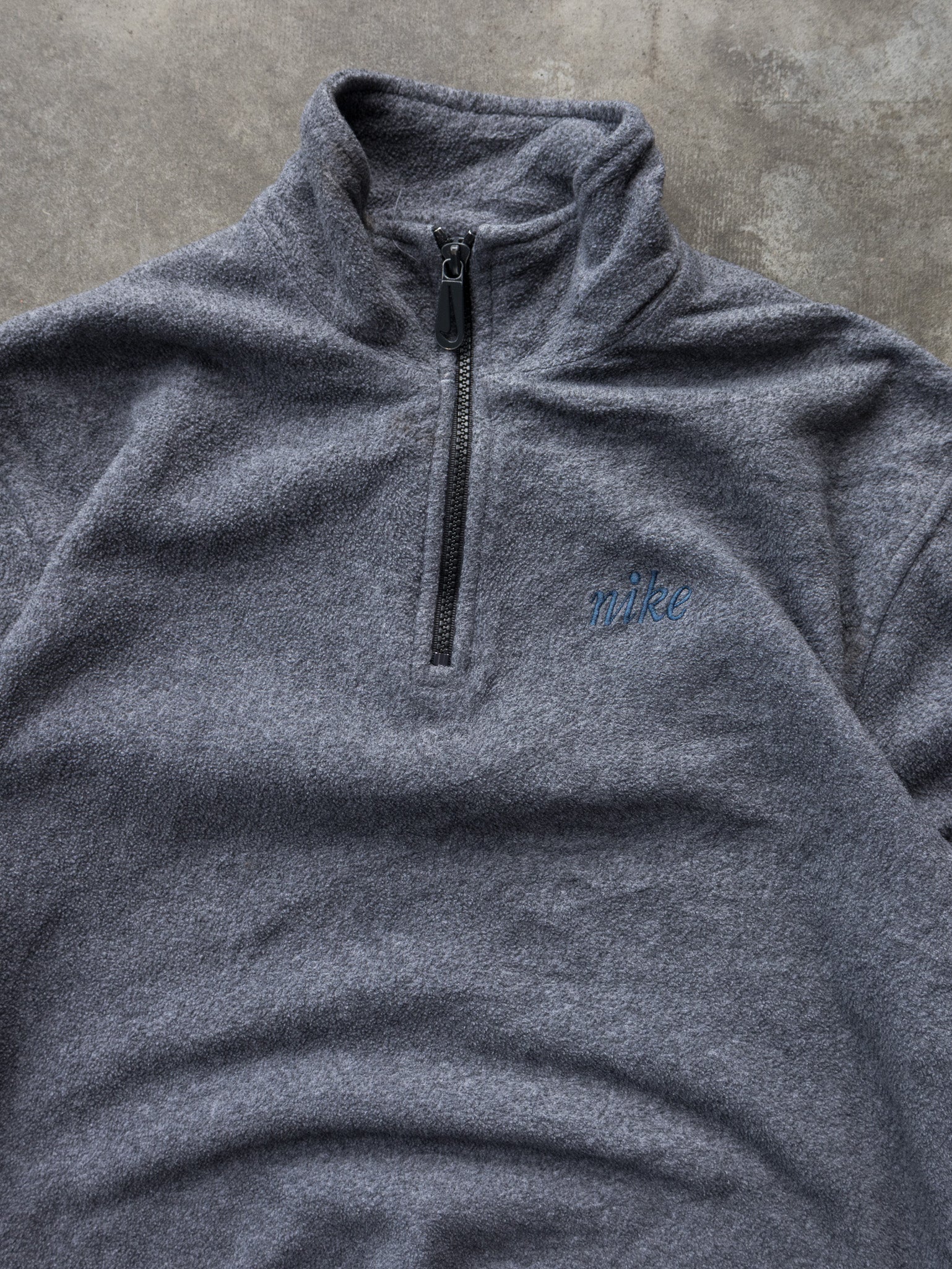 Vintage Grey Nike Script Logo 1/4 Zip Fleece Sweatshirt (Women's S)