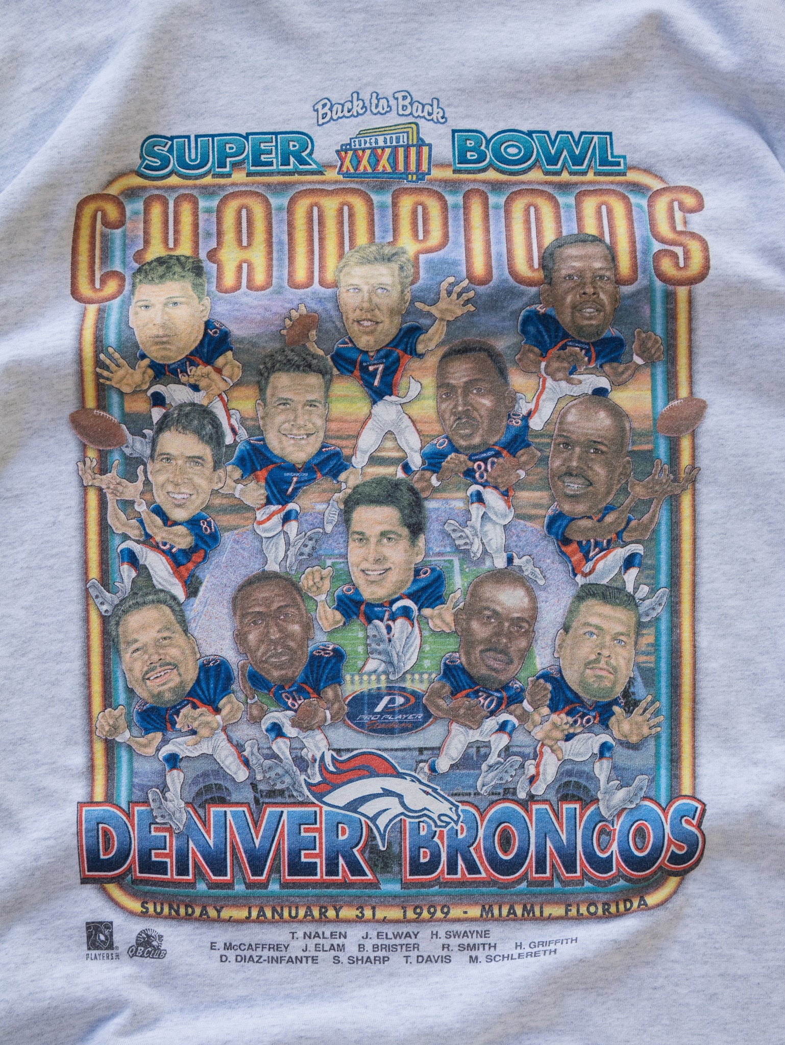 Vintage Grey Denver Broncos Champions Caricature Tee (XL)