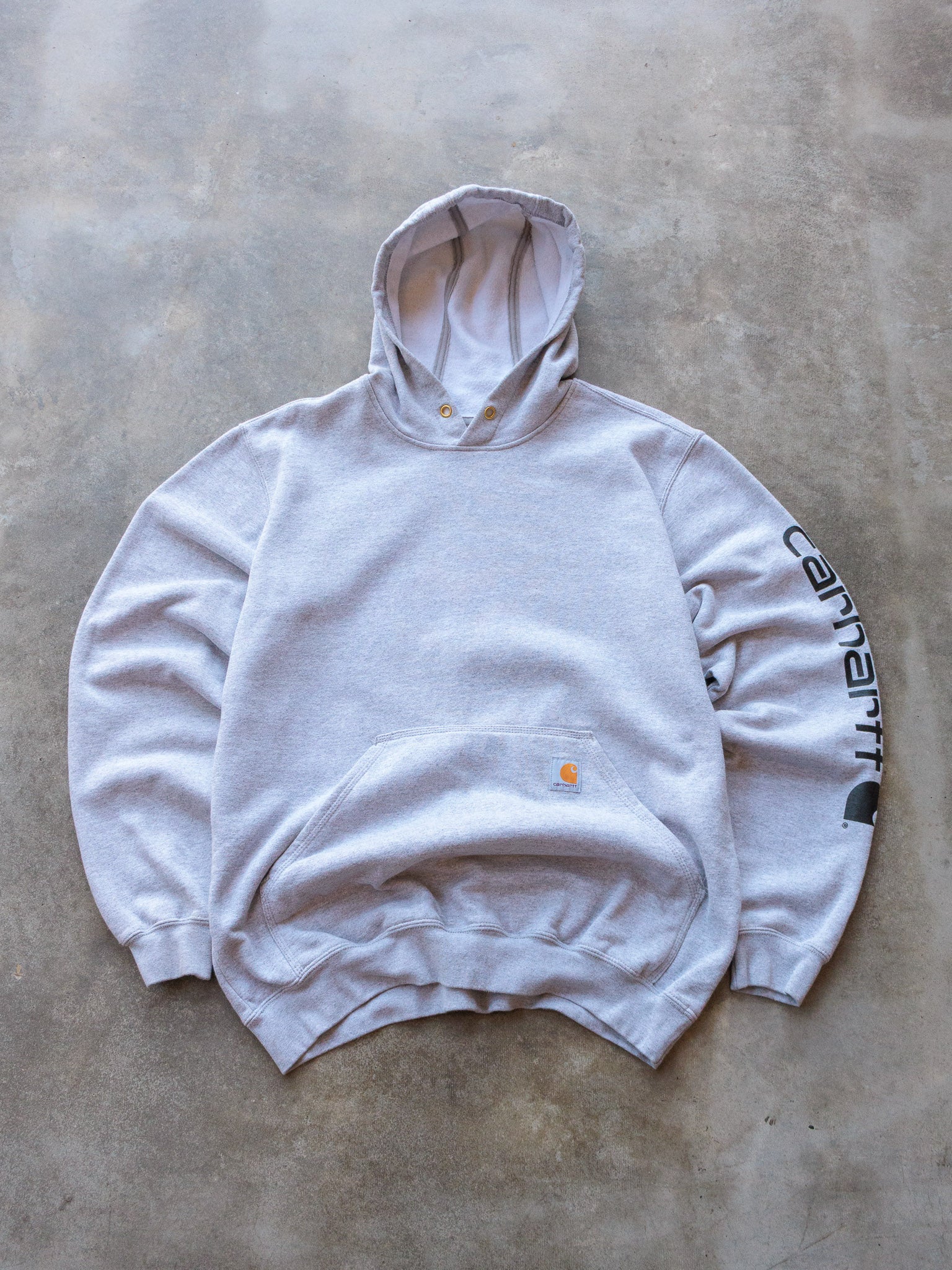 Vintage Grey Carhartt Sleeve Spell Out Hoodie (M)