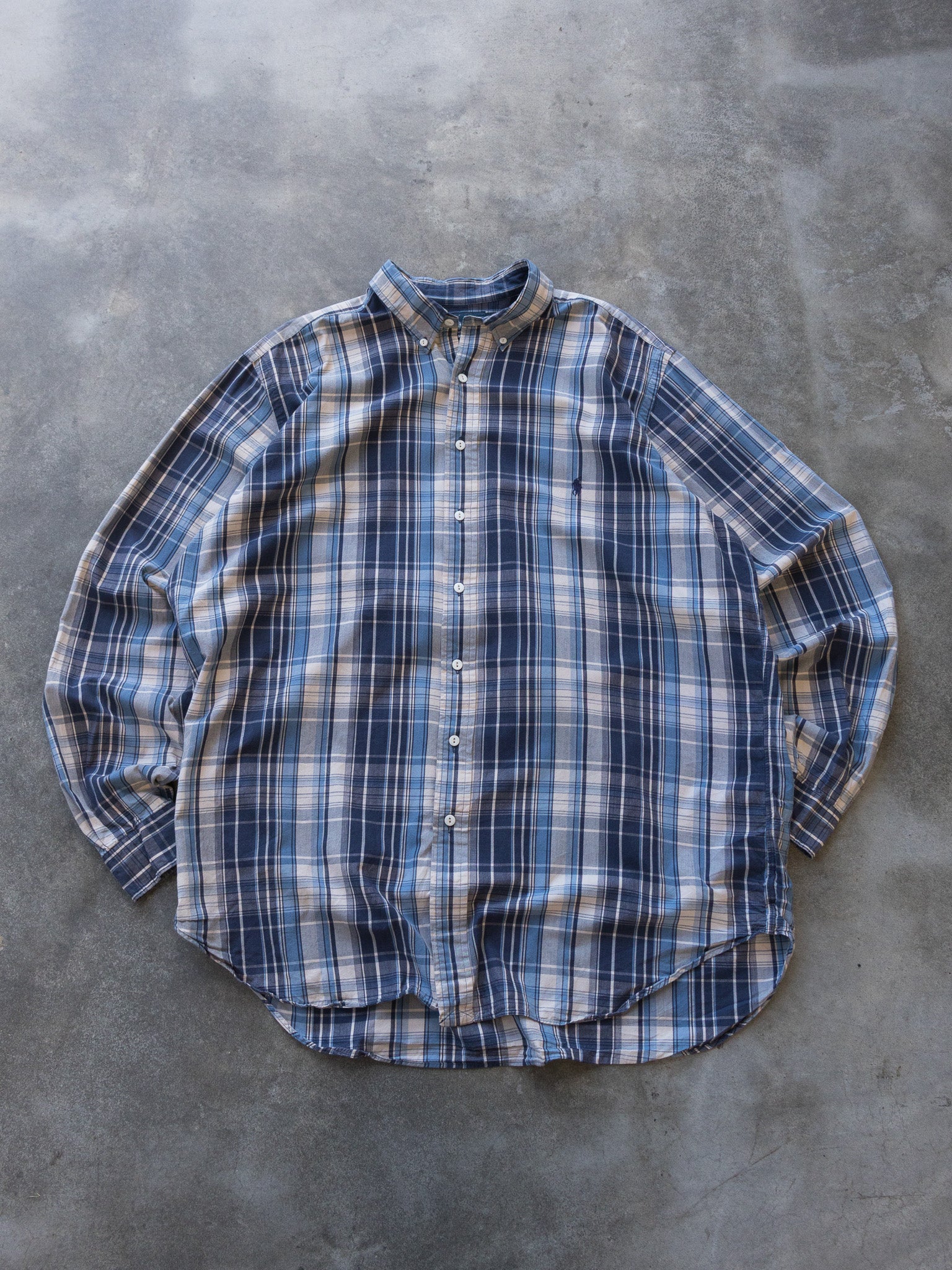 Vintage Blue Ralph Lauren Plaid Shirt (XL)