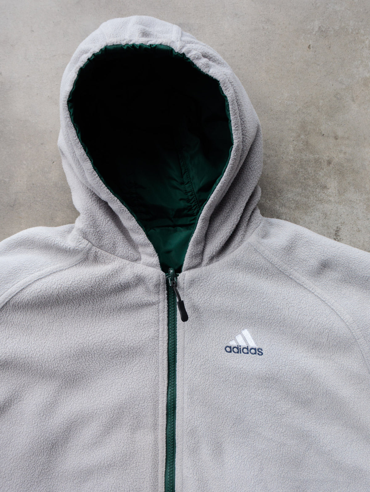Vintage 90s Green & Grey Adidas Reversible Colourblock Fleece Jacket (XL)
