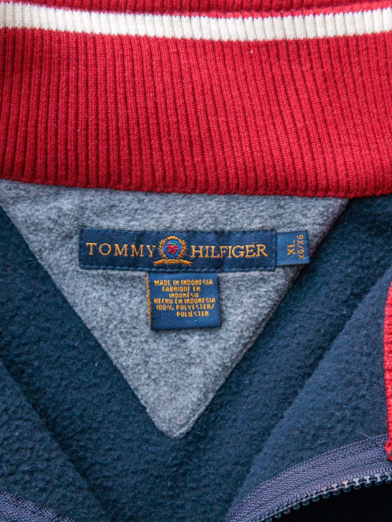 Vintage 90s Navy Tommy Hilfiger Quarter Zip Sweatshirt (XL)