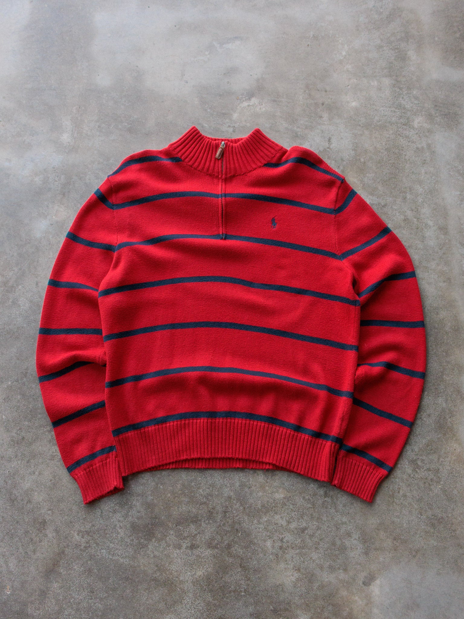 Vintage 00s Red Striped Polo Ralph Lauren Quarter Zip Knit (L)