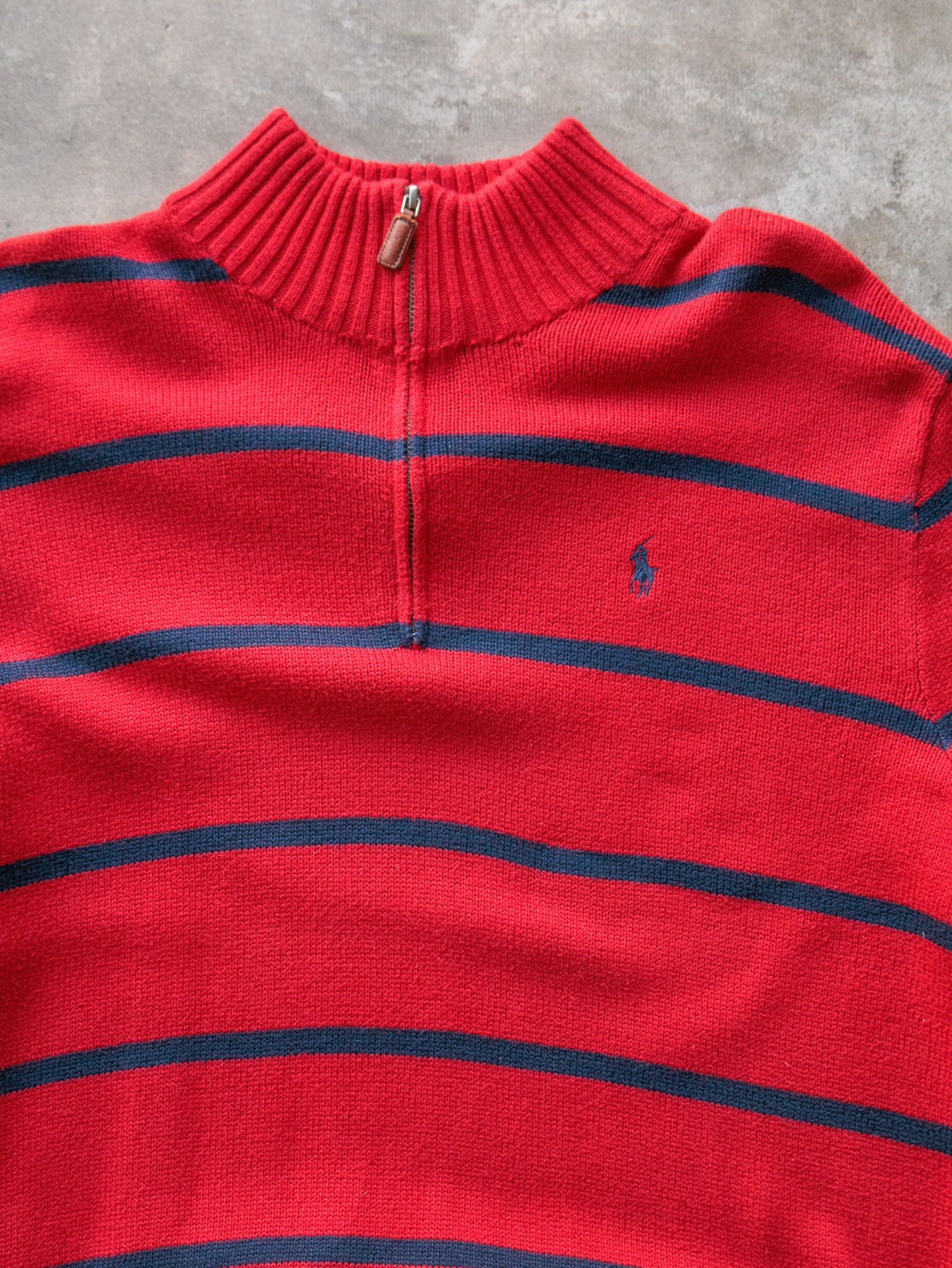 Vintage 00s Red Striped Polo Ralph Lauren Quarter Zip Knit (L)