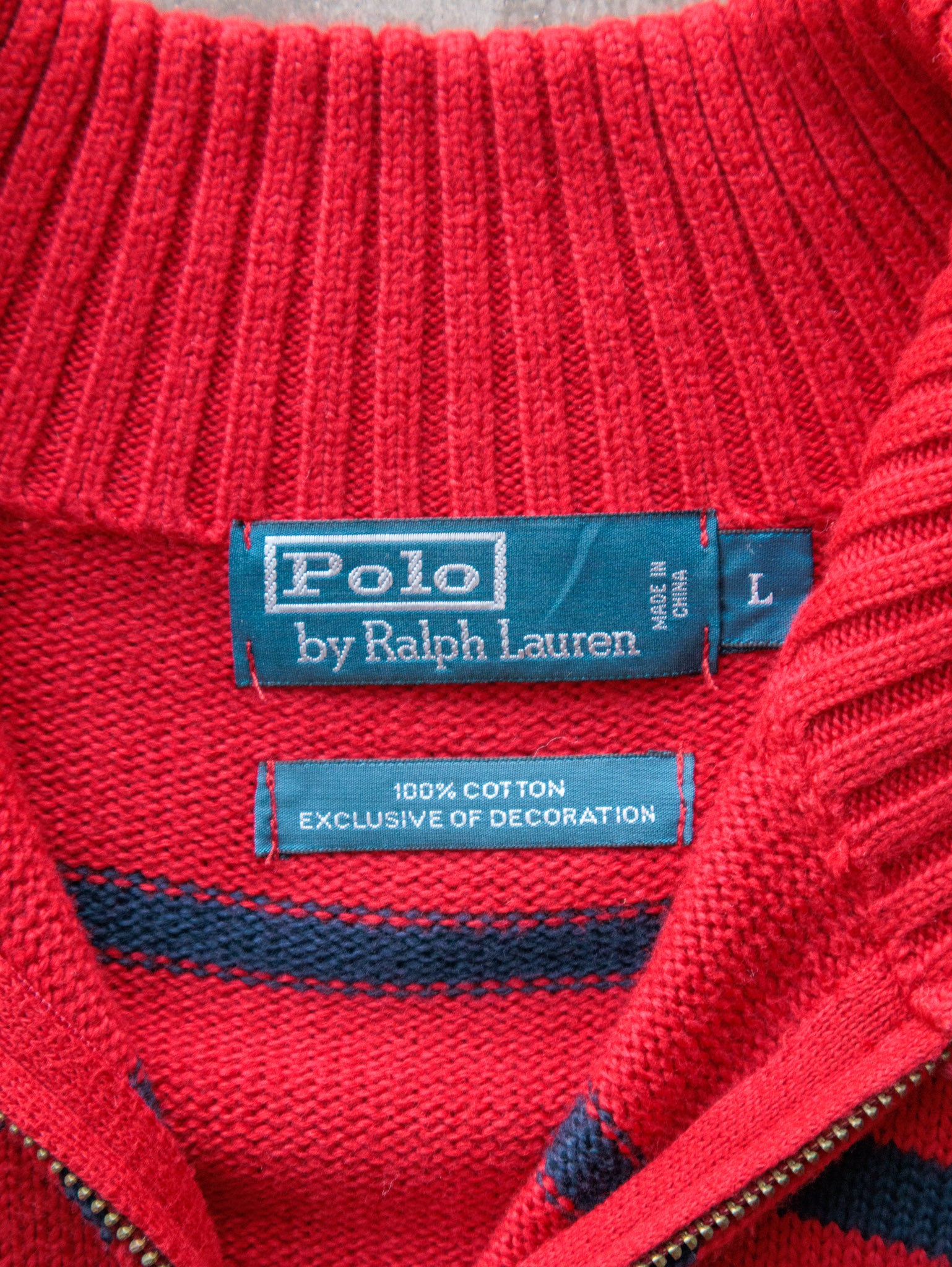 Vintage 00s Red Striped Polo Ralph Lauren Quarter Zip Knit (L)