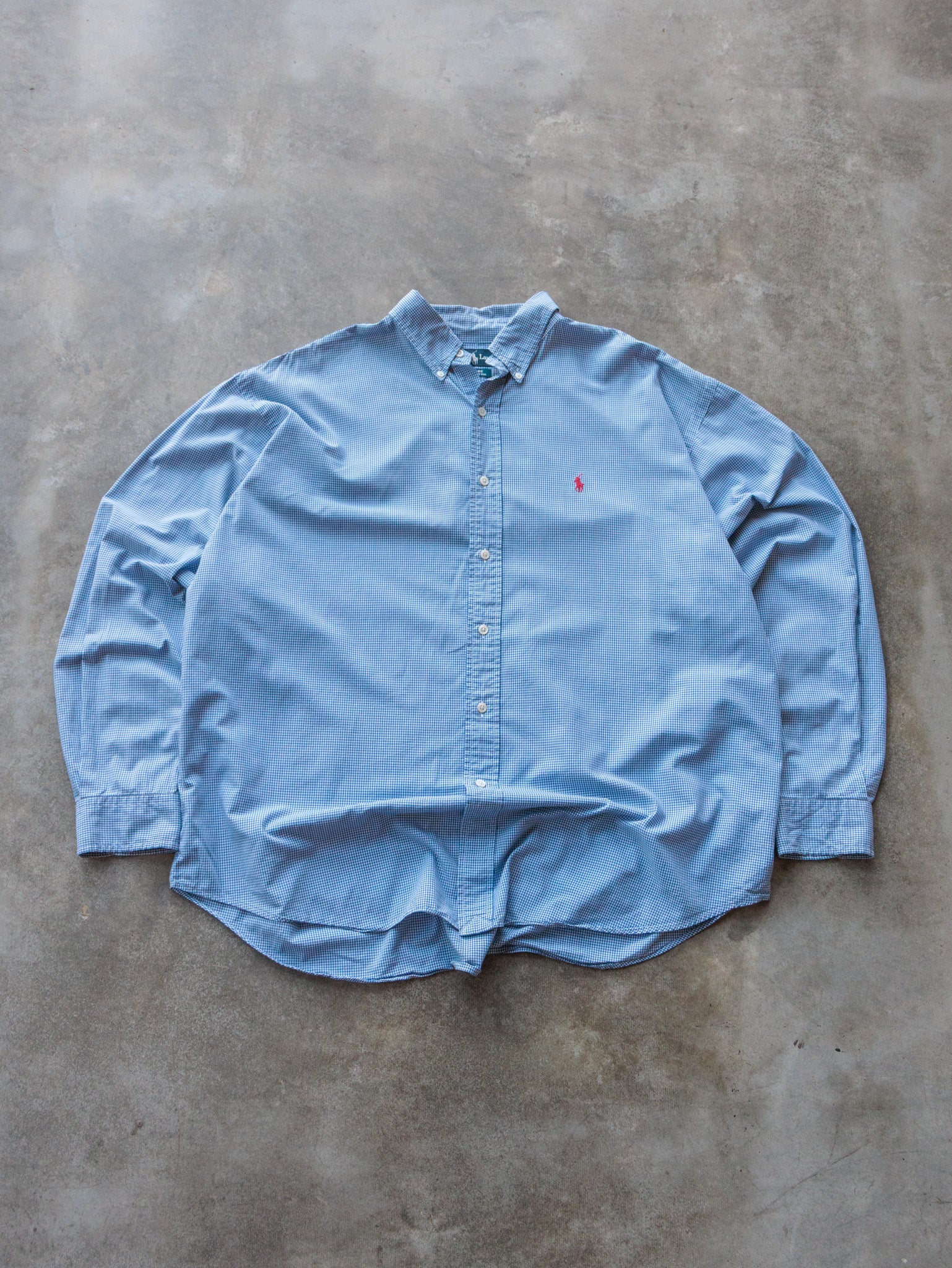 Vintage 90s Blue Gingham Ralph Lauren Shirt (XL)