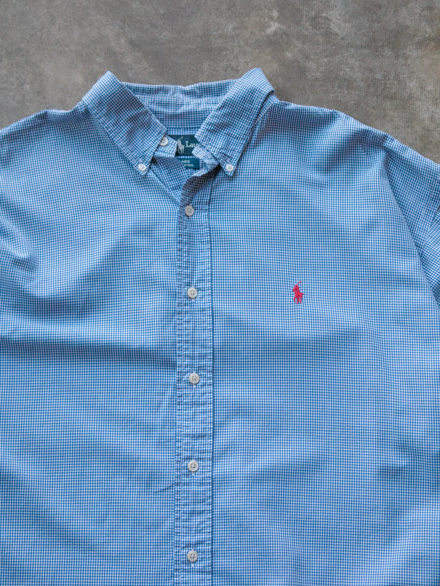 Vintage 90s Blue Gingham Ralph Lauren Shirt (XL)