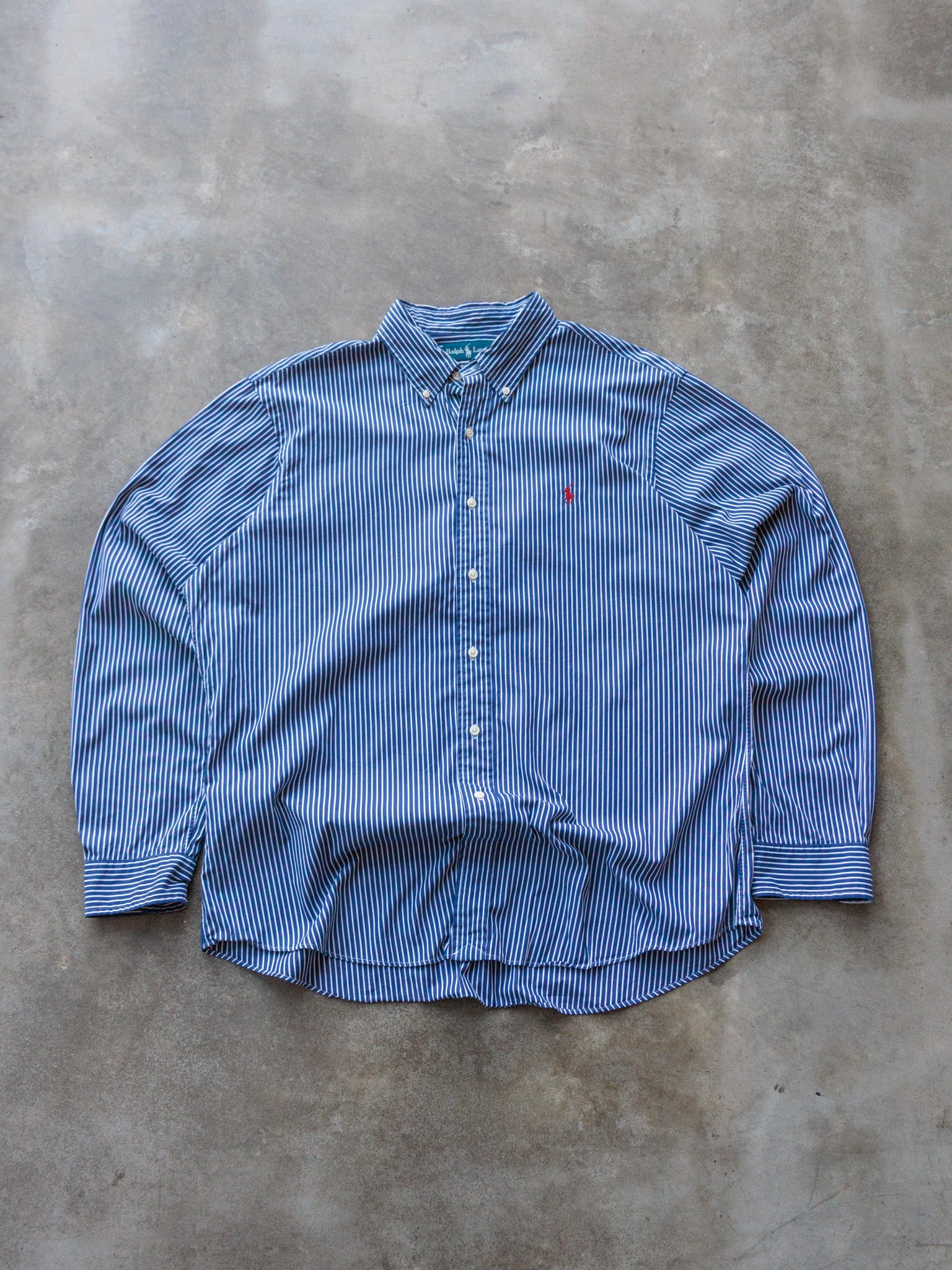 Vintage 00s Blue Striped Ralph Lauren Shirt (XL)