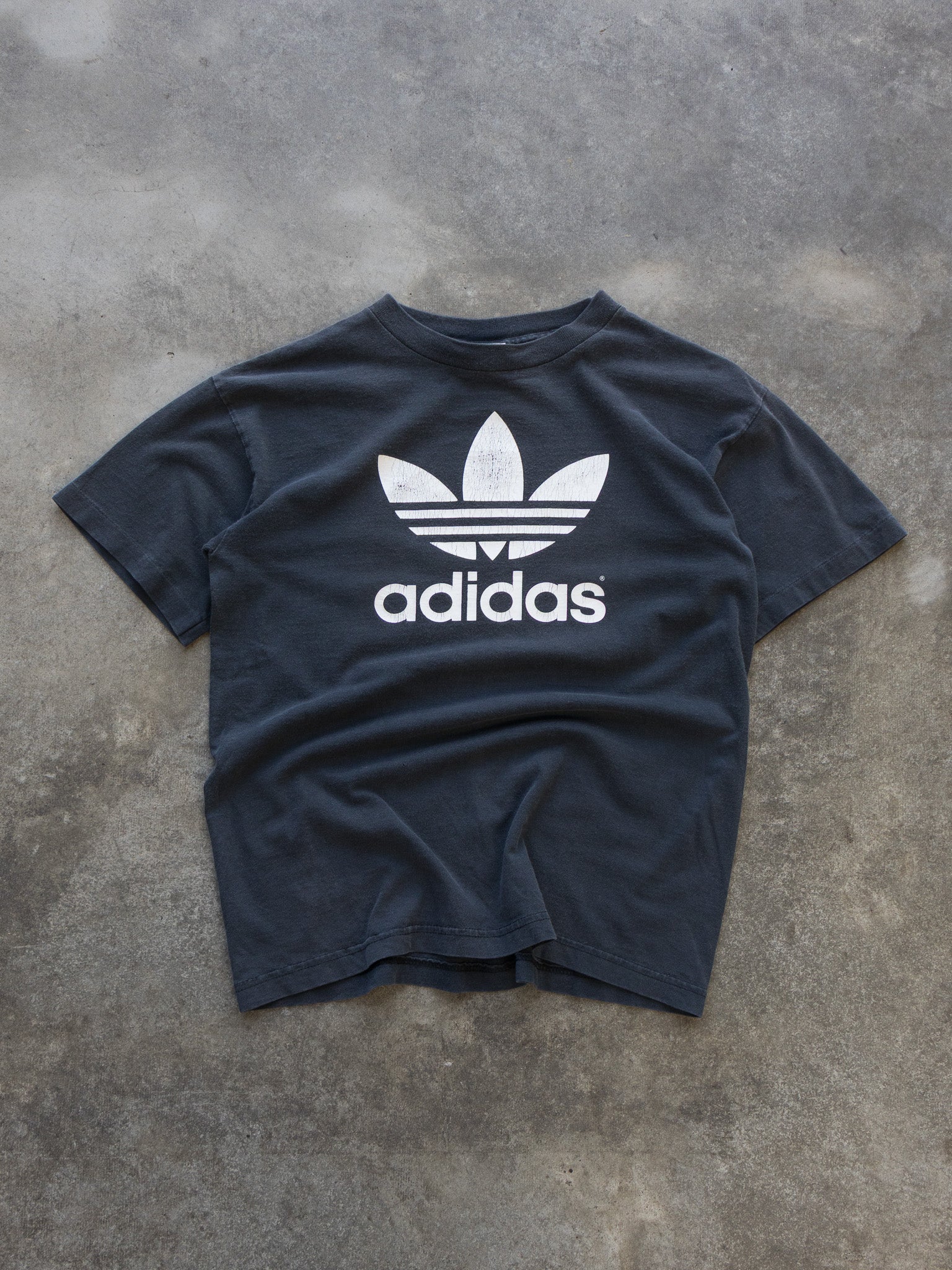 Vintage 90s Faded Black Adidas Trefoil Tee (L)