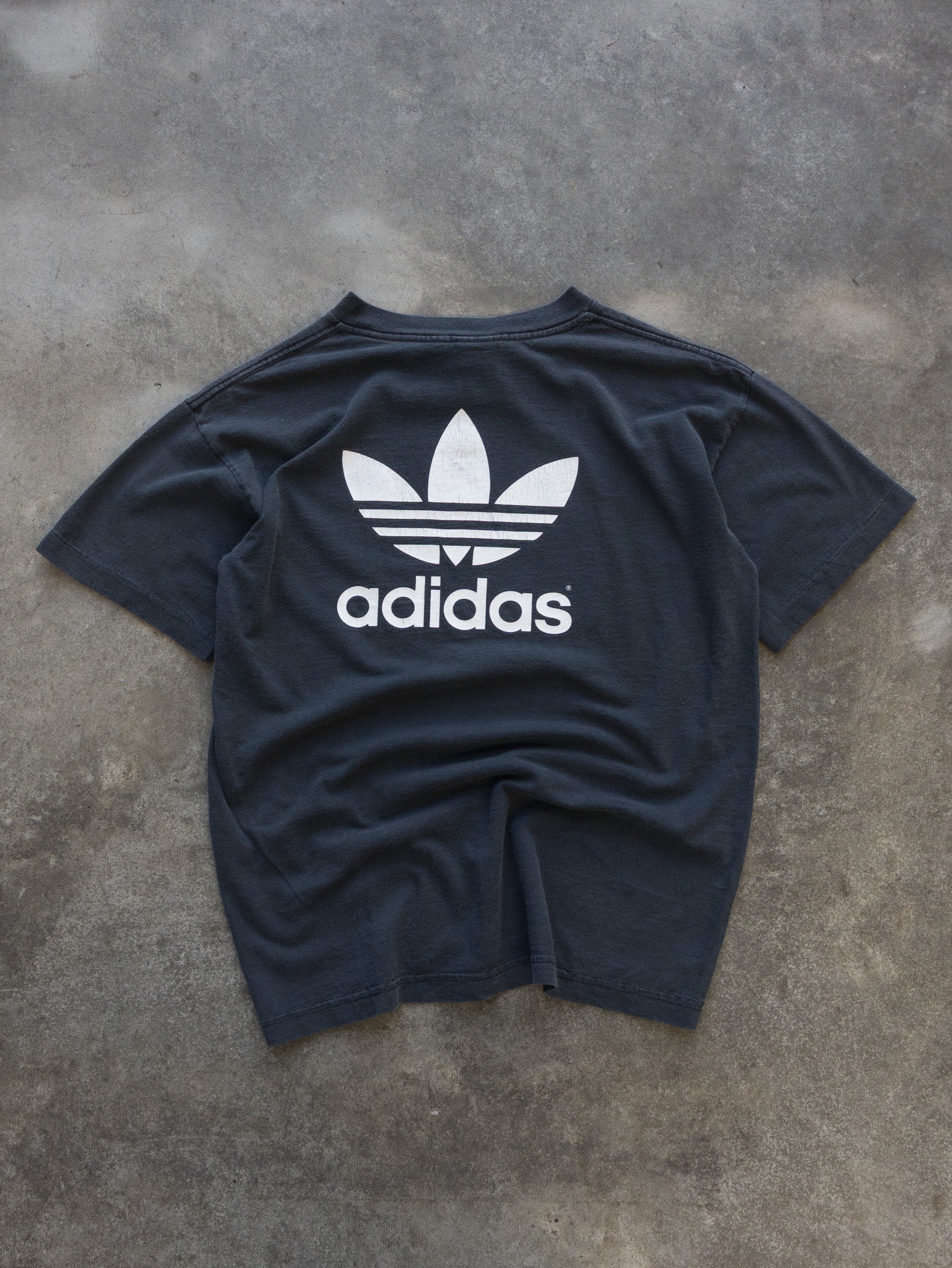 Vintage 90s Faded Black Adidas Trefoil Tee (L)