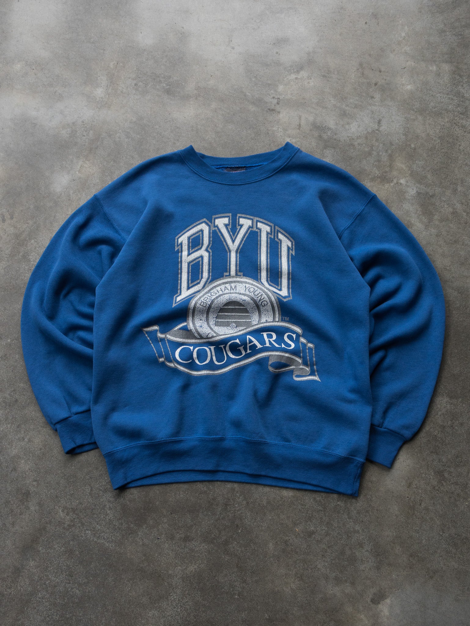 Vintage 90s Blue BYU Brigham Young Cougars Sweatshirt (M)