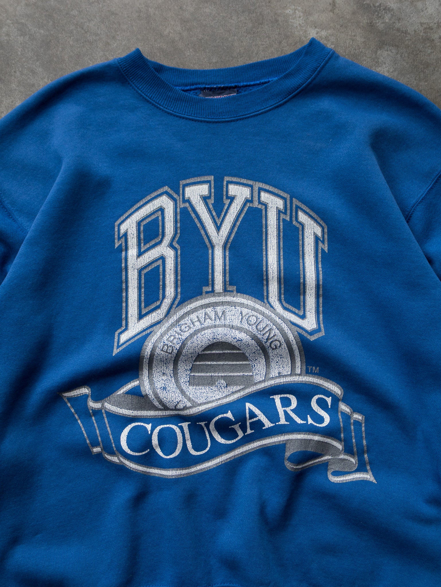 Vintage 90s Blue BYU Brigham Young Cougars Sweatshirt (M)
