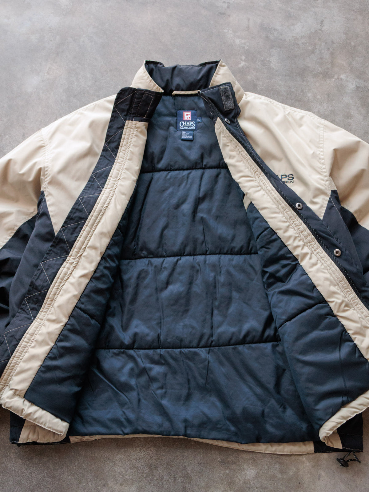 Vintage 00s Beige Chaps Ralph Lauren Colourblock Hooded Jacket (XL)