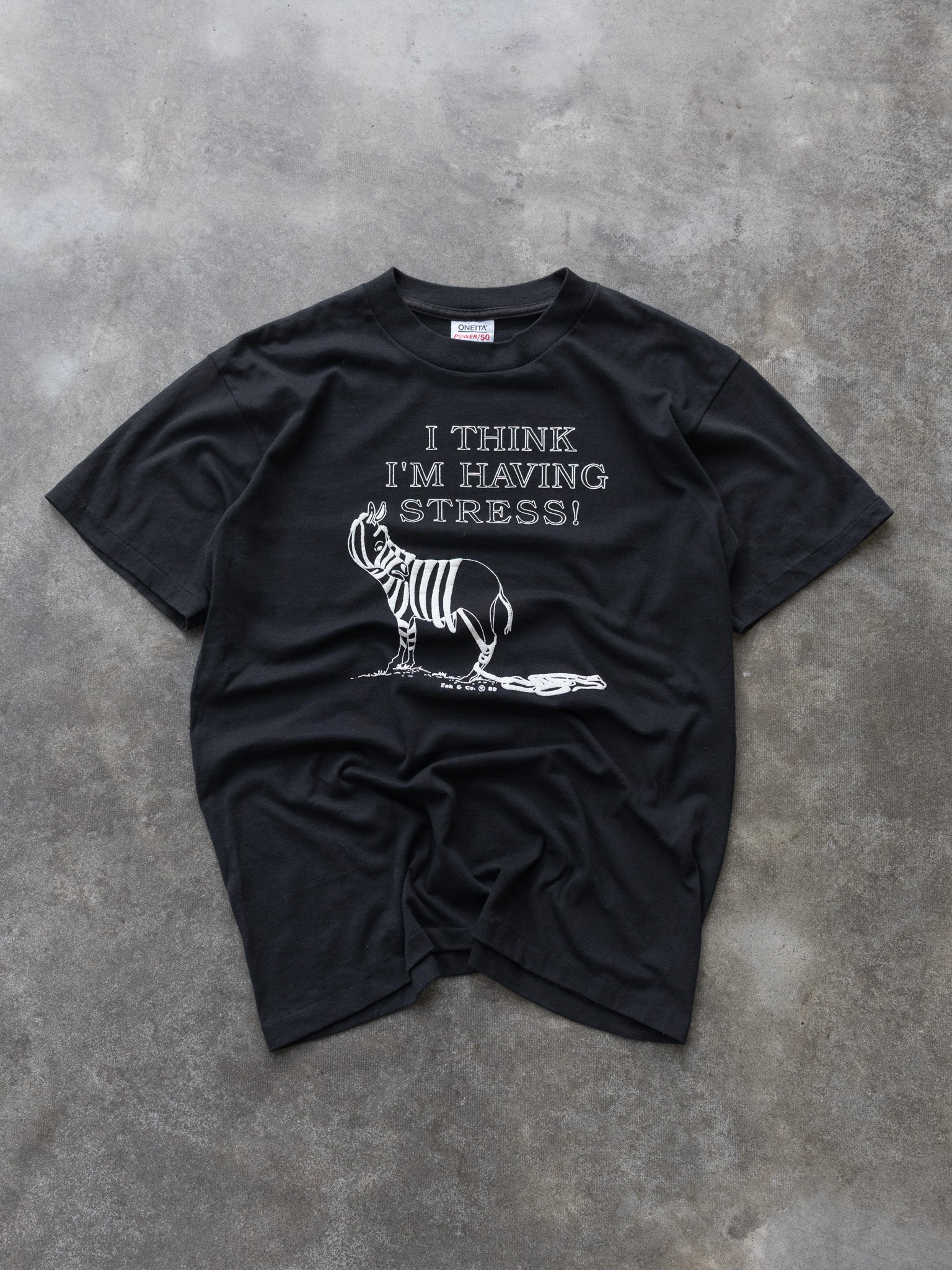 Vintage 1989 I Think I’m Having Stress! Zebra Tee (L)