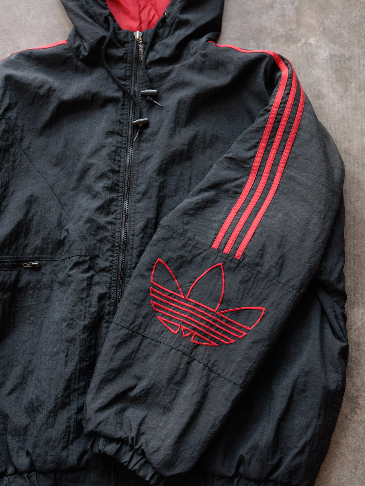 Vintage 90s Black Adidas Hooded Jacket (2XL)