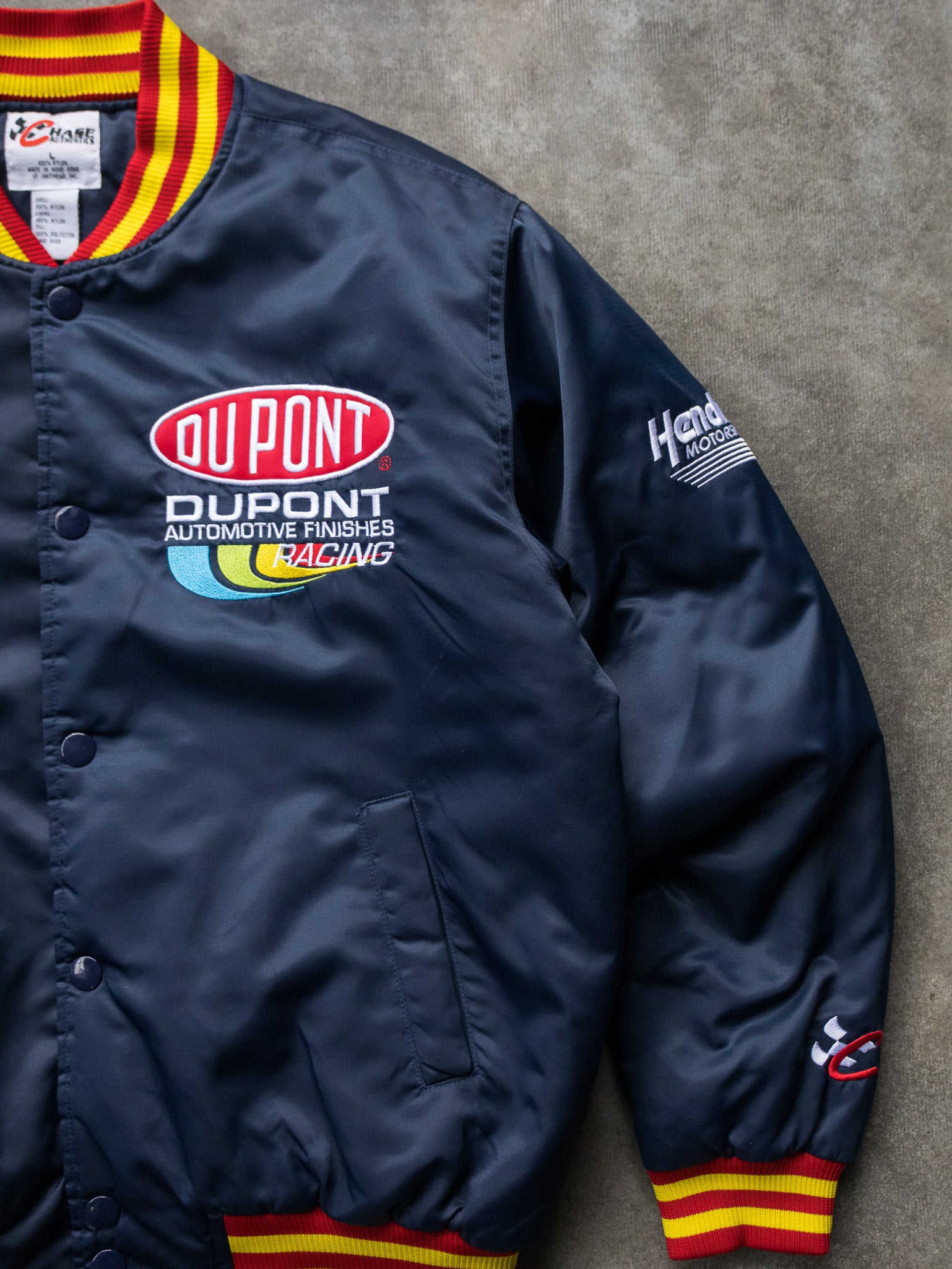 Vintage 90s Navy Jeff Gordon DuPont NASCAR Bomber Jacket (L)