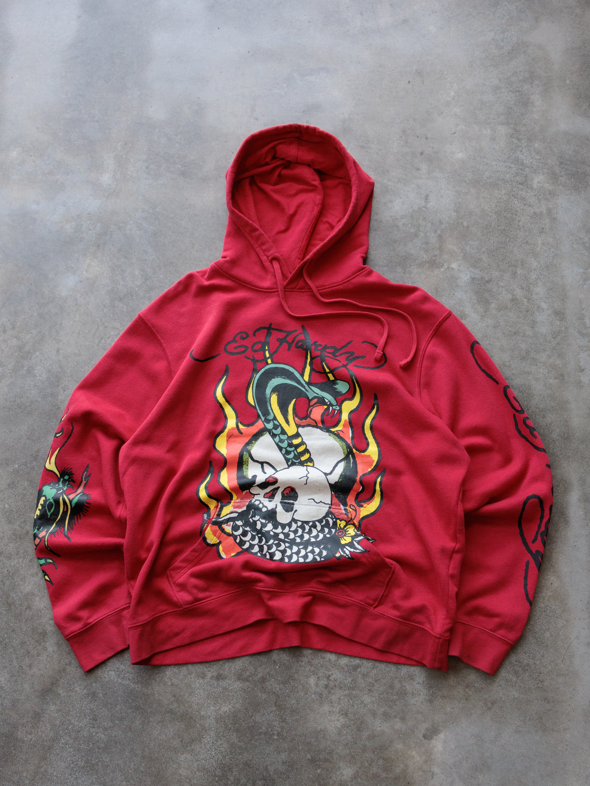 Vintage Red Ed Hardy Snake & Skull Pullover Hoodie (XL)