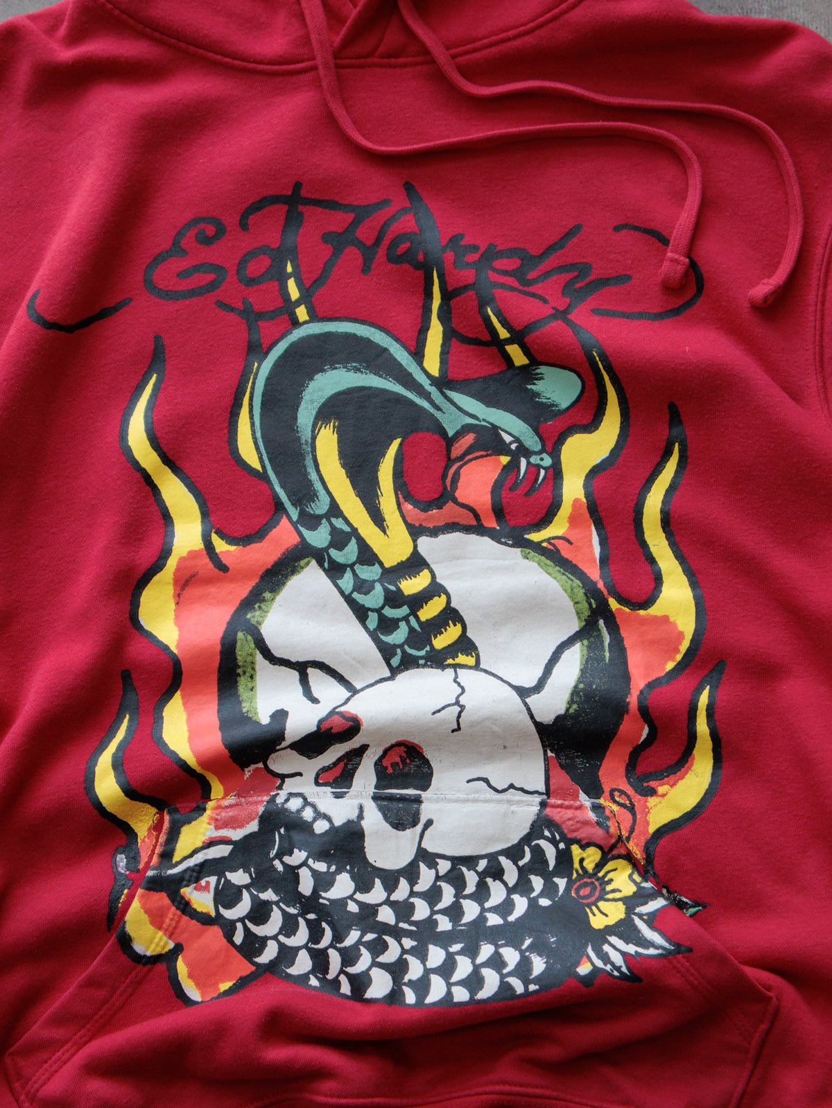 Vintage Red Ed Hardy Snake & Skull Pullover Hoodie (XL)