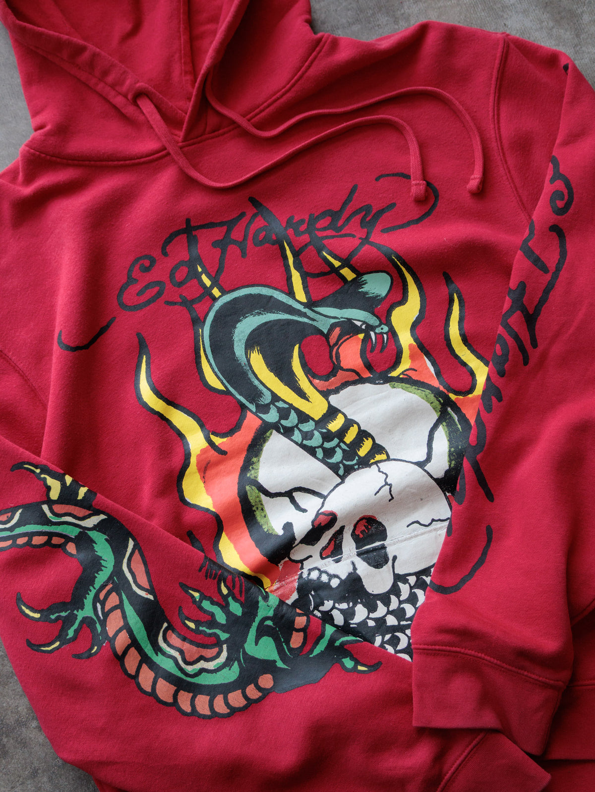Vintage Red Ed Hardy Snake & Skull Pullover Hoodie (XL)