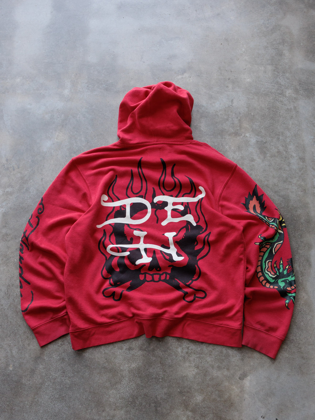 Vintage Red Ed Hardy Snake & Skull Pullover Hoodie (XL)