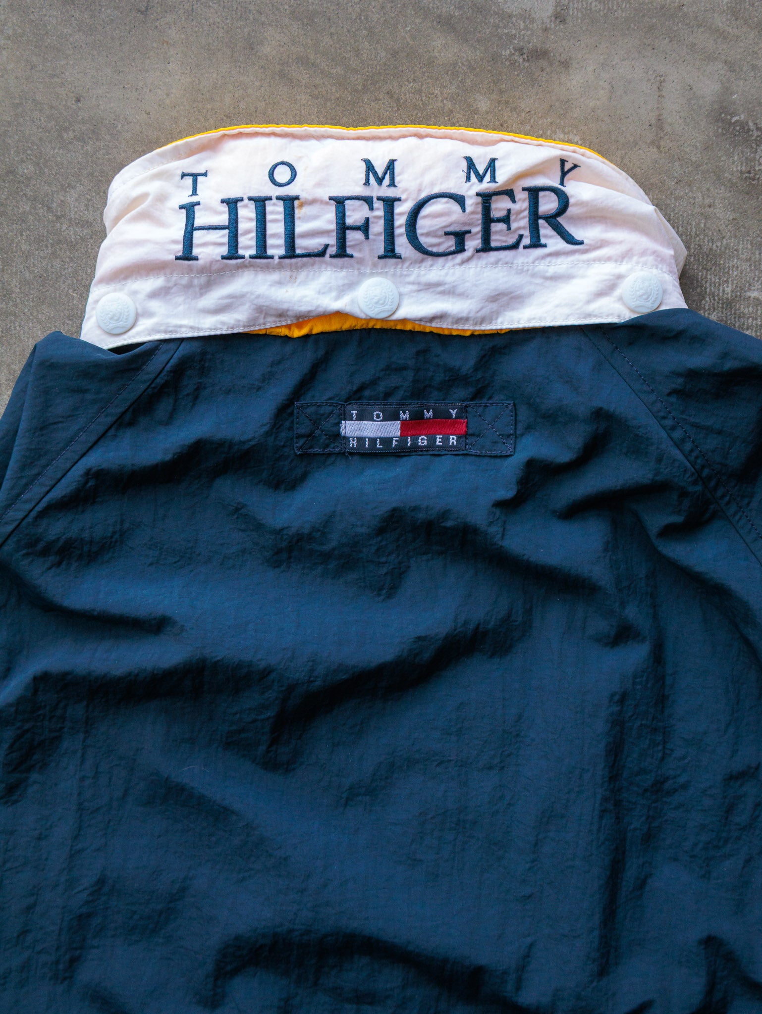 Vintage 90s Navy & Yellow Tommy Hilfiger Sailing Jacket (XL)