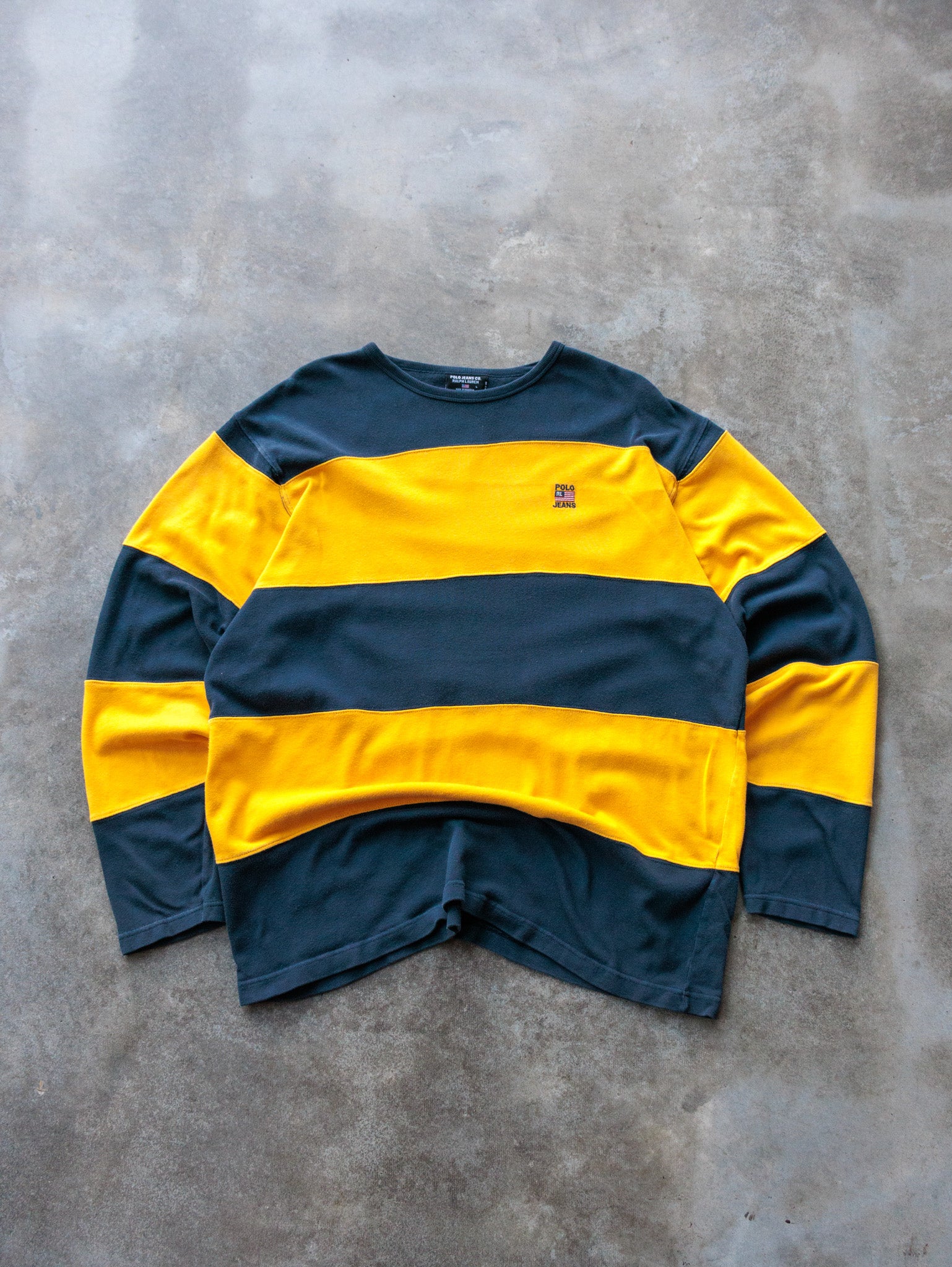 Vintage 00s Navy & Yellow Ralph Lauren Long Sleeve (L)