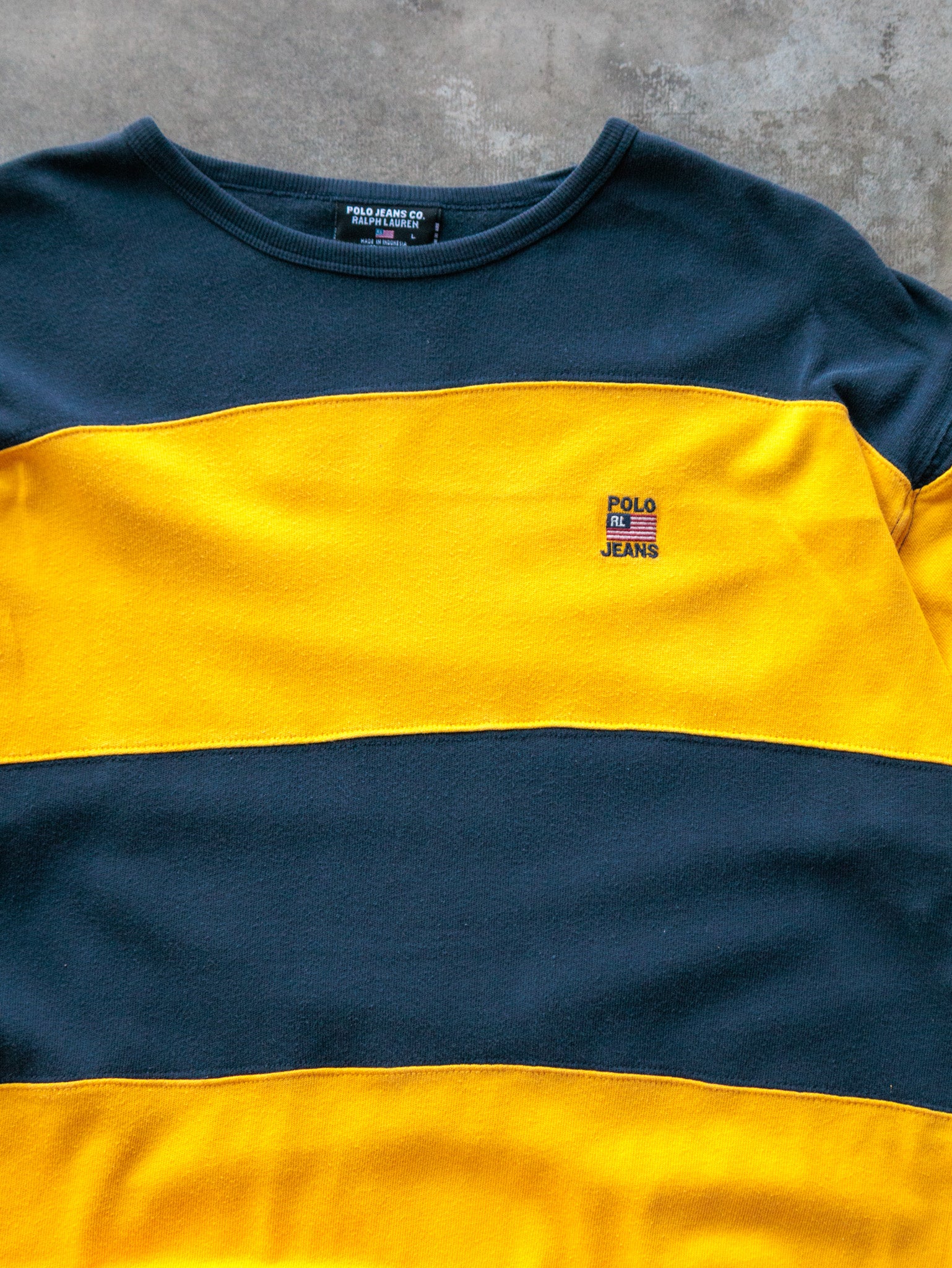 Vintage 00s Navy & Yellow Ralph Lauren Long Sleeve (L)